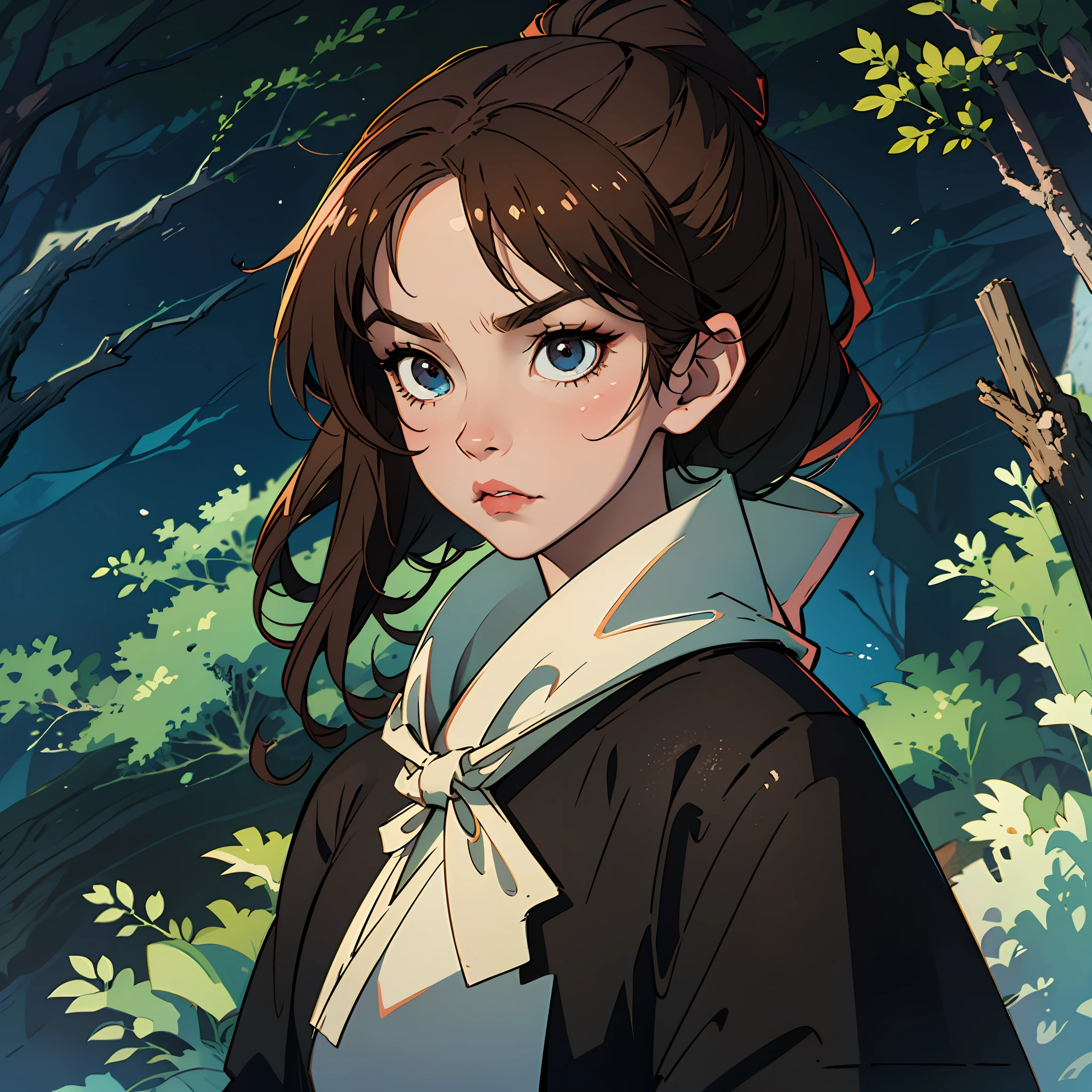 Aizen/Bleach/, short brown hair, black kimono, close up, full body, ((forest background)), living stones behind, ultra detailed face, best quality, soil, pointed chin, closed mouth, serious look --auto