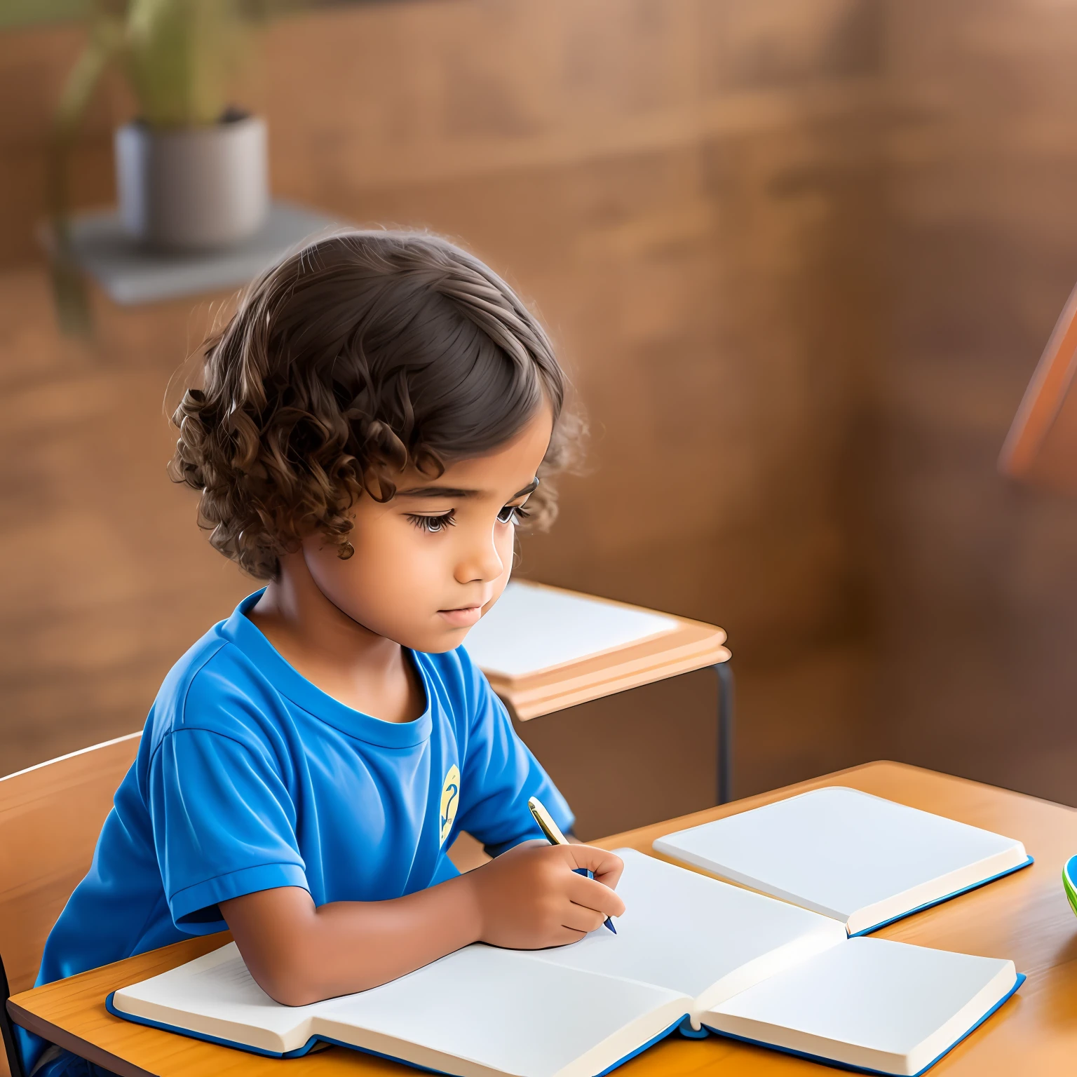  boy holding a pen during examination inside a classroom with the emotion anxious --auto