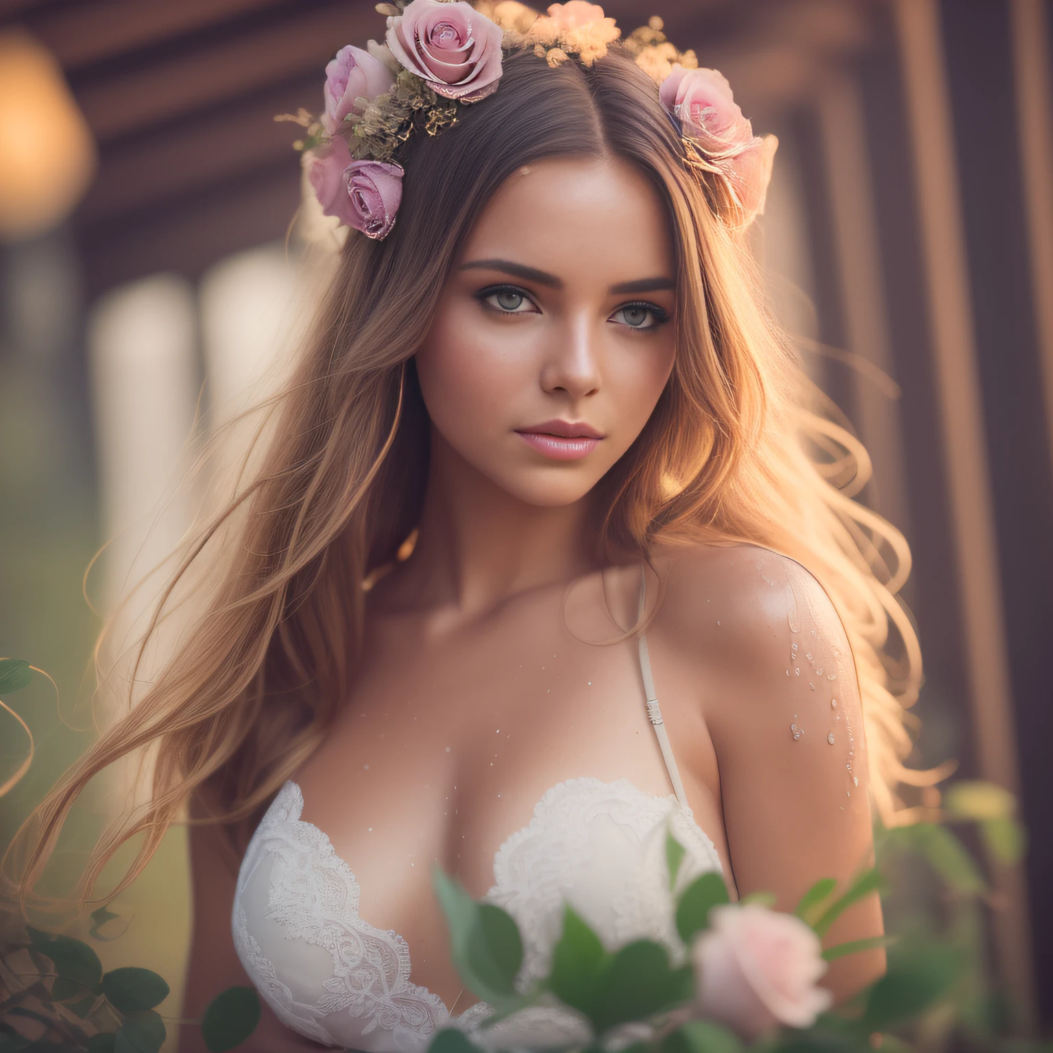 stunning midsummergirl, shy innocent sultry freckly princess, sweaty, sunlit, dripping wet, glistening skin, skimpy, natural pose, 8K,Best quality, masterpiece, ultra high res, (photorealistic:1.4), raw photo, (Authentic skin texture:1.3), (film grain:1.3), 1girl, beautiful detailed eyes and face,masterpiece, best quality, cottoncandy land, curvy beauty, style of Carne Griffiths and david hamilton, ripped jeans, pastel dreamy light, bathing in backlighting, opening buttons, sunrays, petals falling, roses, fog, haze, sunlit, in attic covered in flowers and petals, godrays, cozy, morning dew, backlighting, hazy, golden hour, morning light, erotic mood, countryside, masterpiece, best quality, ultra-detailed, solo, smoke, shadows, contrast, cinematic light, side lighting, ultra high resolution, best shadow, RAW, 4k, ultra-realistic style, detailed face, colofUnreal Engine 5, Cinematic, Color Grading, portrait Photography, Ultra-Wide Angle, Depth of Field, hyper-detailed, beautifully color-coded, insane details, intricate details, beautifully color graded, Unreal Engine, Cinematic, Color Grading, Editorial Photography, Photography, Photoshoot, Shot on 70mm lens, Depth of Field, DOF, Tilt Blur, Shutter Speed 1/1000, F/2