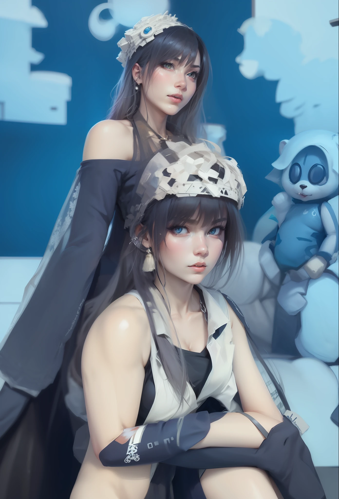 Esdeath, blue long hair, big breast