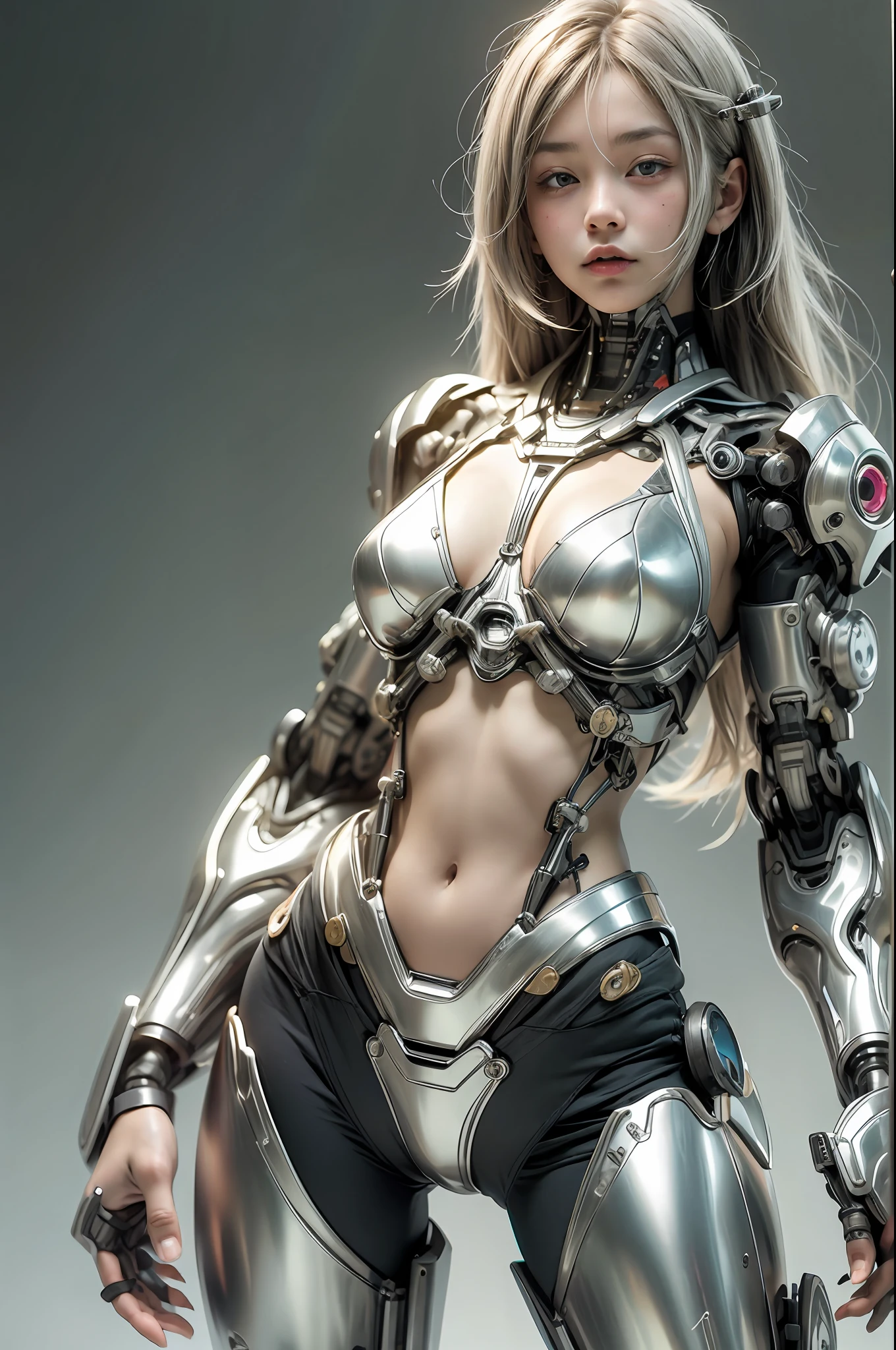 cyborg, girl, cute, sexy, strong, slender, bikini, high leg, silver, sword wielding