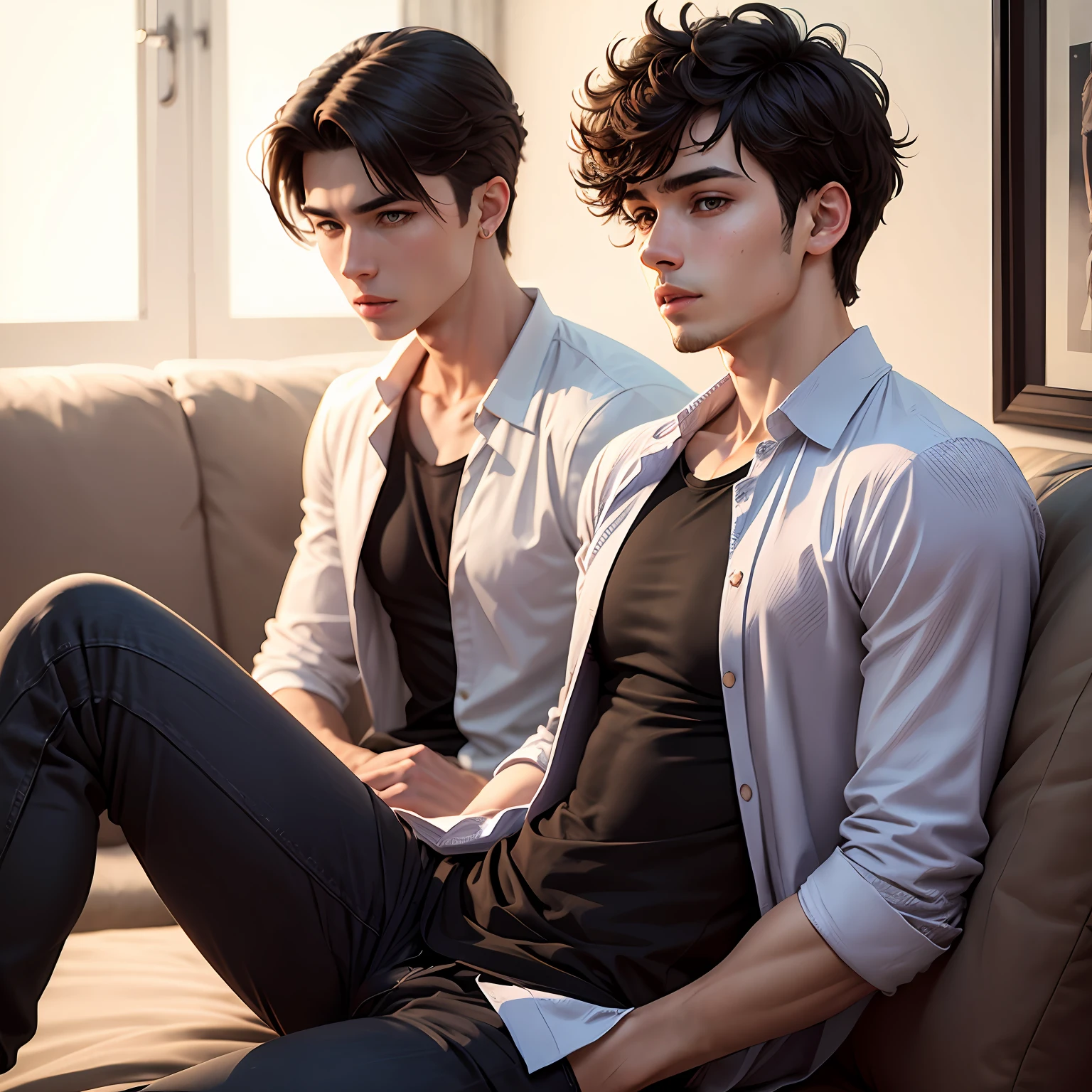 Realistic young man wearing loose genderless shirt --auto