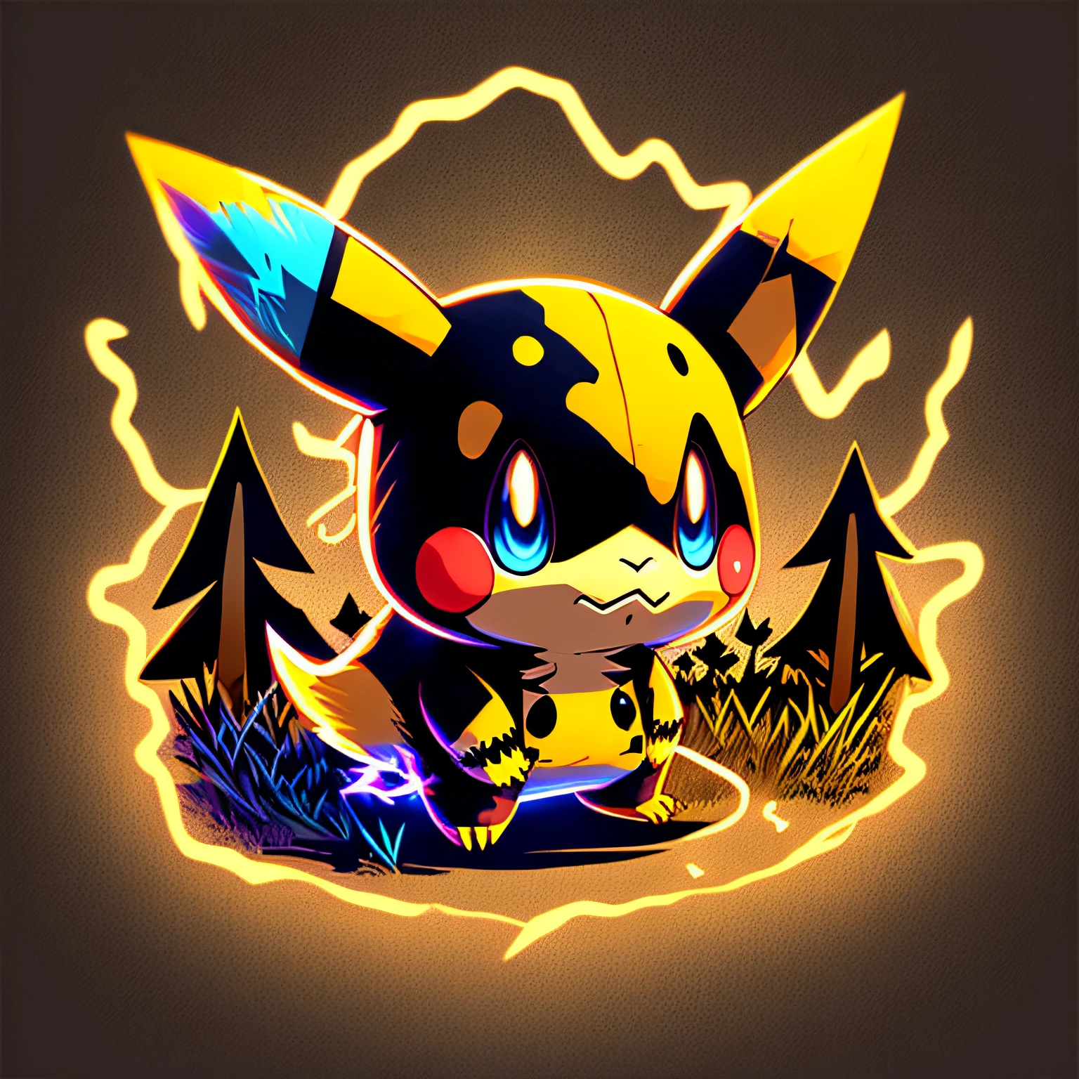 Pokemon Mimikyu, Pokemon Art Style, Wallpaper, Cartoon, (Pokemon Style), Forest, Draw Style, (Cartoon) Drawn, Digital Art, (Mouth in Lightning Shape), Pokemon Yellow, Pokemon Mimikyo --auto