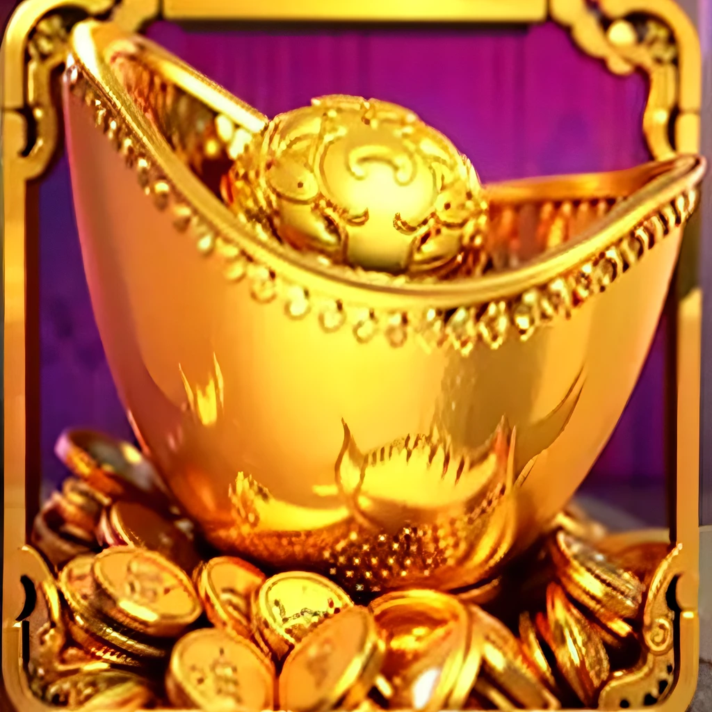 Chinese gold coin, full body, 4k, 3D, Unreal Engine 5, 16K, ultra high definition, detail, clear, golden bowl full of coins and dragons, golden dragon, prosperity, gold, gold and treasure, god of wealth, gold nobility, dynasty, treasure of gold, characteristics of golden curve, gold coins, 9k, inspired by Luo Mu, realistic gold, magnificent, golden theme, avatar image, gold theme, holding gold, golden bull