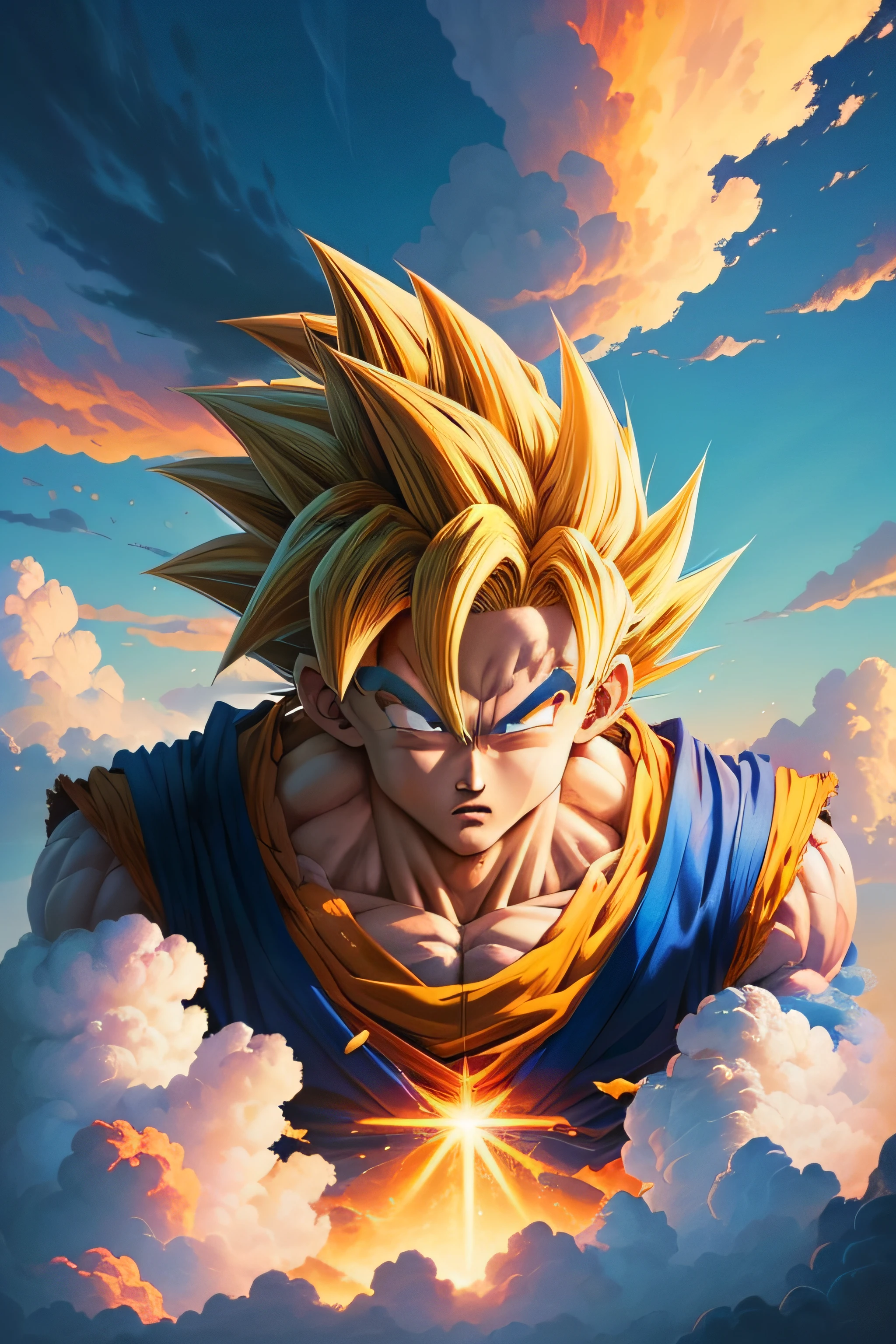 ((best quality)), ((masterpiece)), (detailed), Goku, Son Goku, Dragon Ball Super (detailed cloud landscape:1.3), (high resolution:1.2)