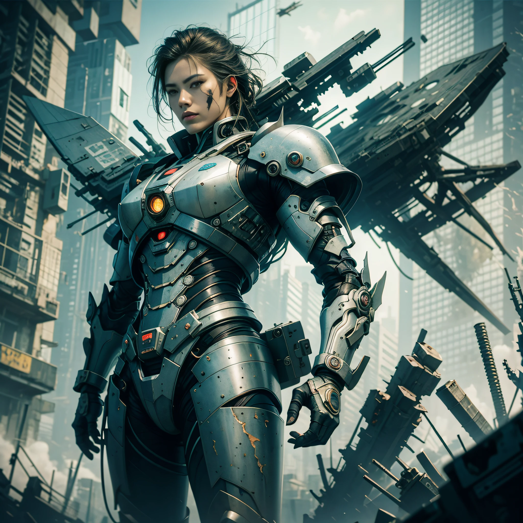 An old Chinese boy, full body, amazing facial features, sharp eyes, cyberpunk, holographic aura, surreal sci-fi art, futuristic sci-fi aesthetics, hanfu (tattered, torn, burnt), mecha, complex design, game model, movie edge light, exquisite light, masterpiece, super detail, epic composition, ultra hd, high quality, highest quality, 32k --niji 5