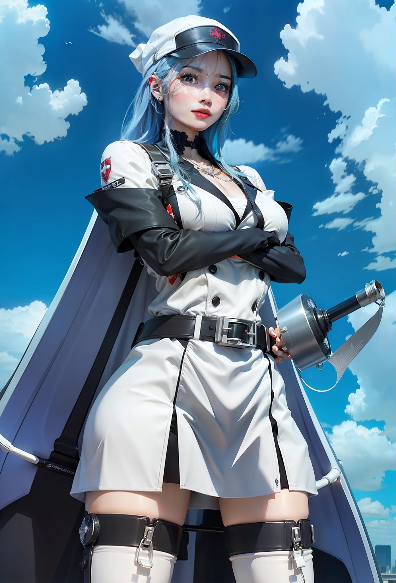 (1girl:1.3), Solo, (((Very detailed face)))), ((Very detailed eyes and face)))), Beautiful detail eyes, Body parts__, Official art, Unified 8k wallpaper, Super detailed, beautiful and beautiful, beautiful, masterpiece, best quality, original, masterpiece, super fine photo, best quality, super high resolution, realistic realism, sunlight, full body portrait, amazing beauty, dynamic pose, delicate face, vibrant eyes, (from the front), She wears Spider-Man suit, red and black color scheme, spider, very detailed city roof background, rooftop, overlooking the city, detailed face, detailed complex busy background, messy, gorgeous, milky white, highly detailed skin, realistic skin details, visible pores, clear focus, volumetric fog, 8k uhd, DSLR, high quality, film grain, fair skin, photo realism, lomography, futuristic dystopian megalopolis, translucent, esdeath, blue hair