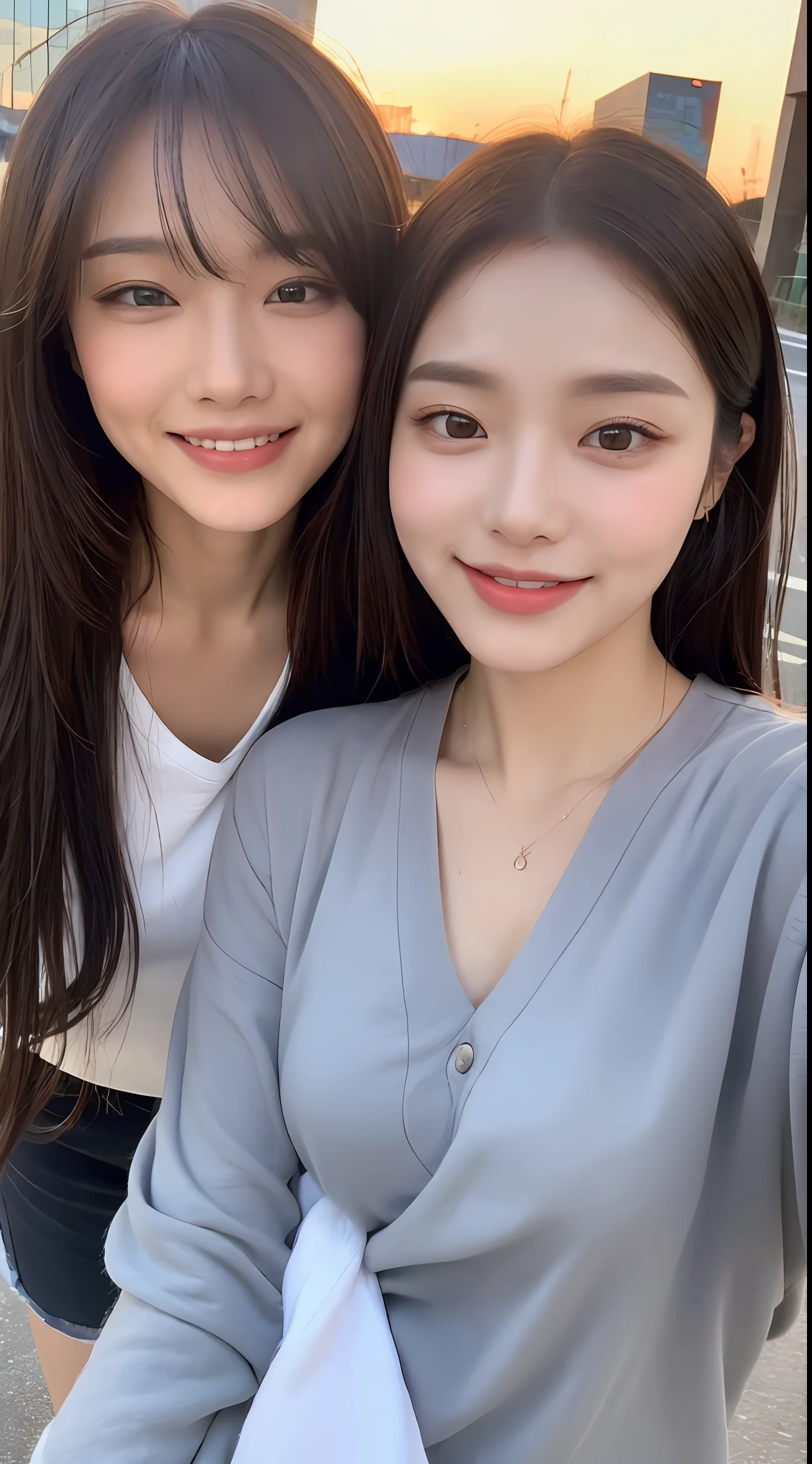 ((Top Quality, 8K, Masterpiece: 1.3)), Focus: 1.2, Perfect Beauty: 1.4, Butt: 1.2, ((Layered Hairstyle, Breasts: 1.2)), (Wet Clothes: 1.1), (Sunset, Street: 1.3), Halfway Dress: 1.1, Highly Detailed Face and Skin Texture, Narrow Eyes, Double Eyelids, Whitening Skin, Long Hair, (Shut Up: 1.3), Smile, Beauty Unreal