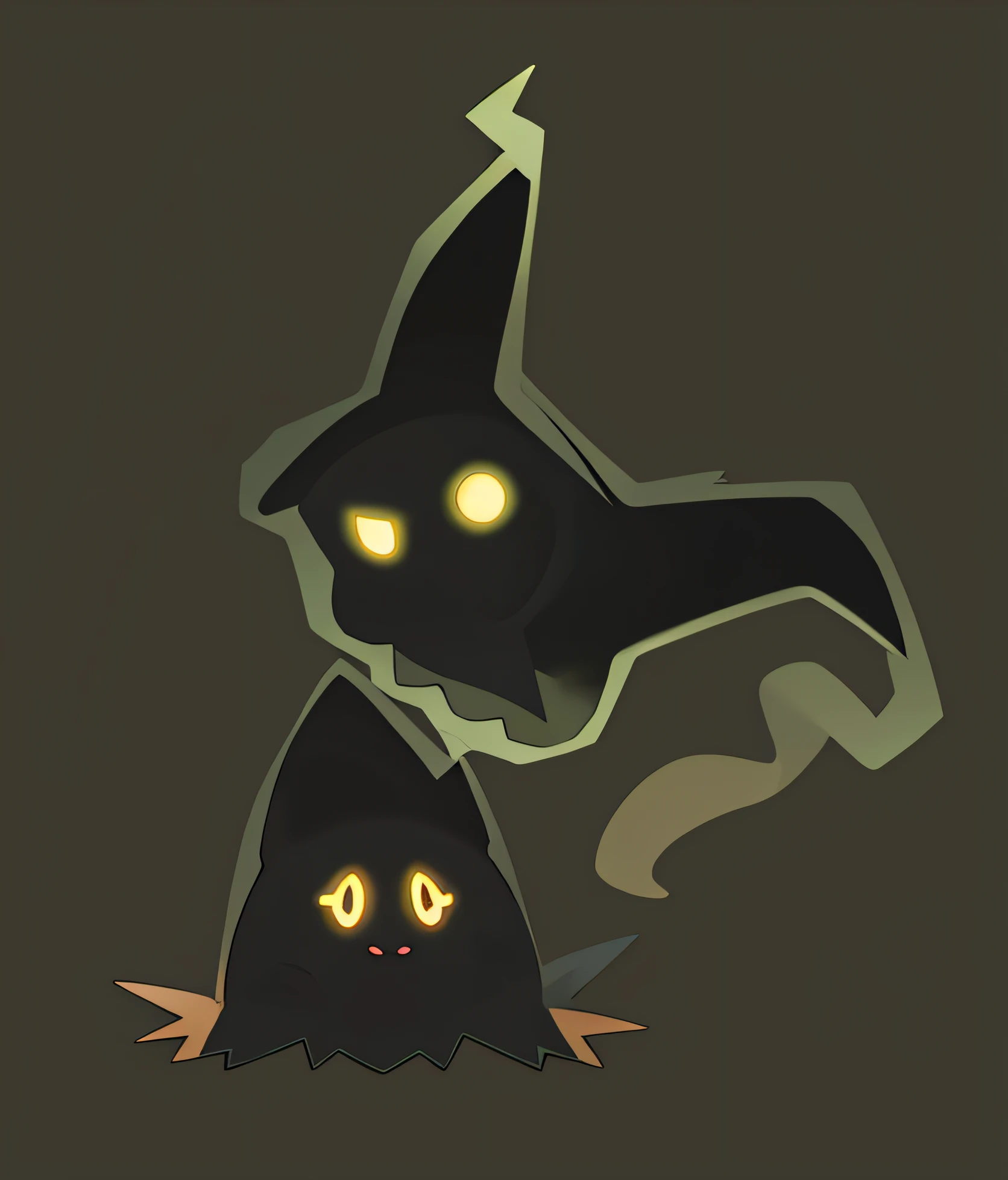 there is a cartoon of a small animal with a knife, mimikyu, strange pokemon, concept mystery pokemon, pikachu concept art, cute pokemon style, mystery pokemon, scary ghost, guggimon, pokemon illustration, pikachu in acid, haunted and sad expression, new pokemon, pokemon style, inspired by Kanbun Master, surprised pikachu, cute funny ghost, (cartoon style) forest background