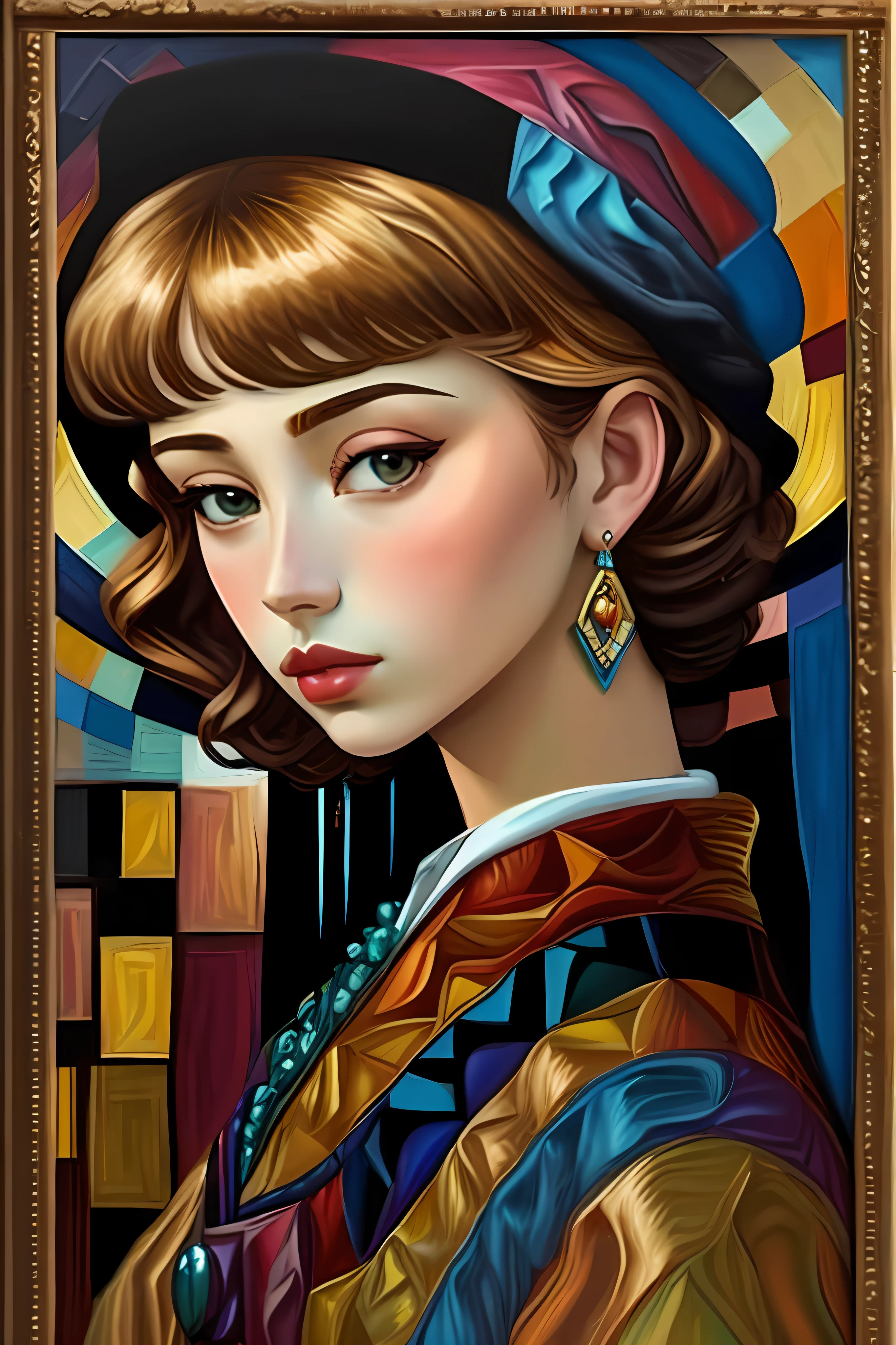 depiction of nature combining the styles of Tamara de Lempicka, Pablo Picasso, Vincent van Gogh, Gustav Klimt, Piet Mondrian, Monet, Kandinsky and Leonardo da Vinci, masterpiece, highly detailed, digital painting, best quality, high resolution, detailed work, post-processing, perfect result, Eduardo Kobra acolchado ,pared RETRATO geométrico multidimensional, arte, chibi,
yang08k, hermoso, colorido,
obras maestras, calidad superior, mejor calidad, arte oficial, bello y estético,