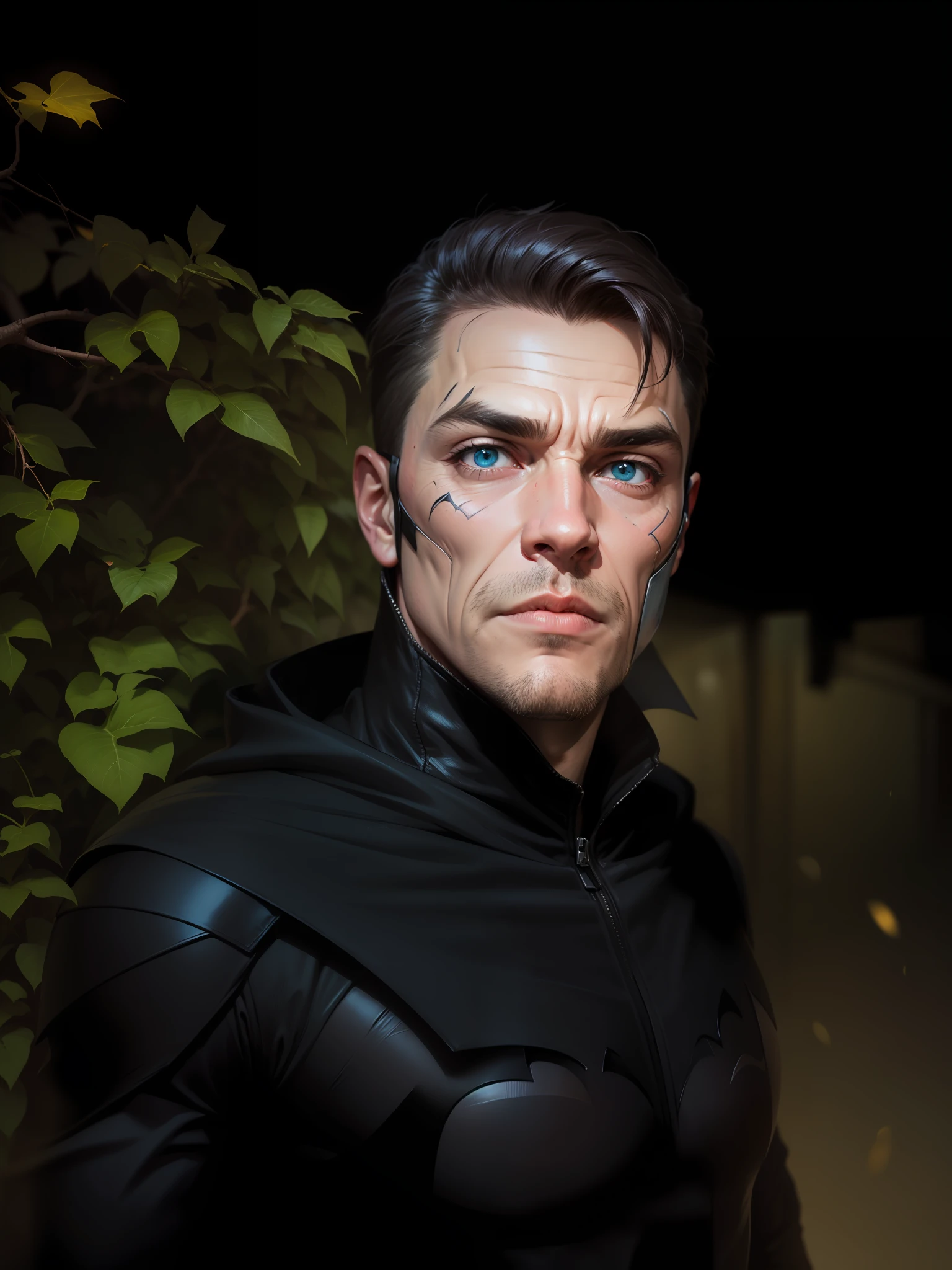 Man with Batman mask, ultra realistic, top quality of 8k, neon effect on face.