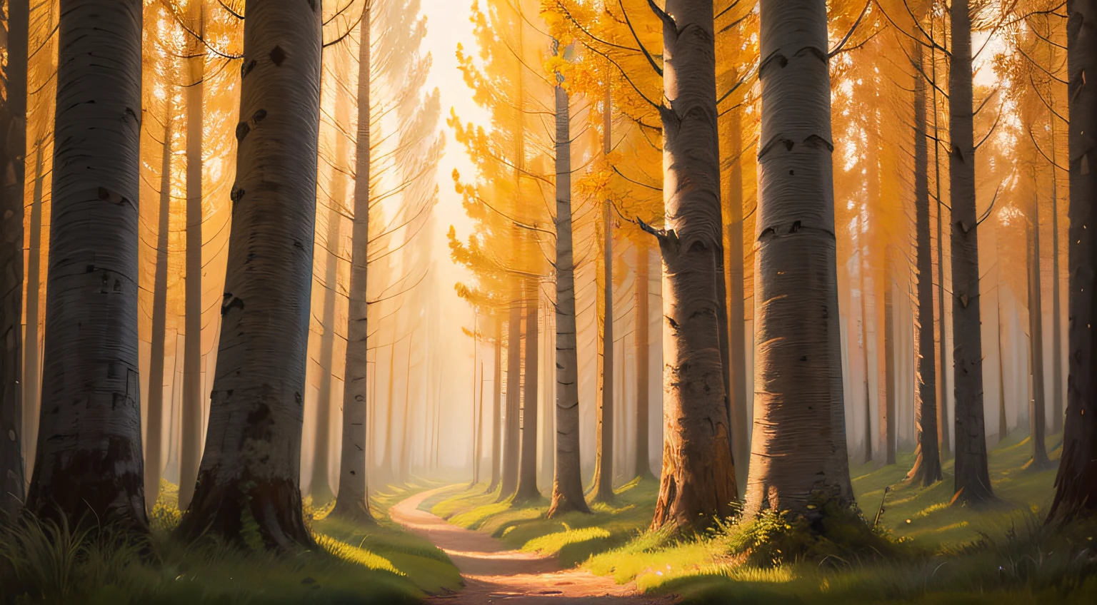 Oil painting style, golden birch forest --auto