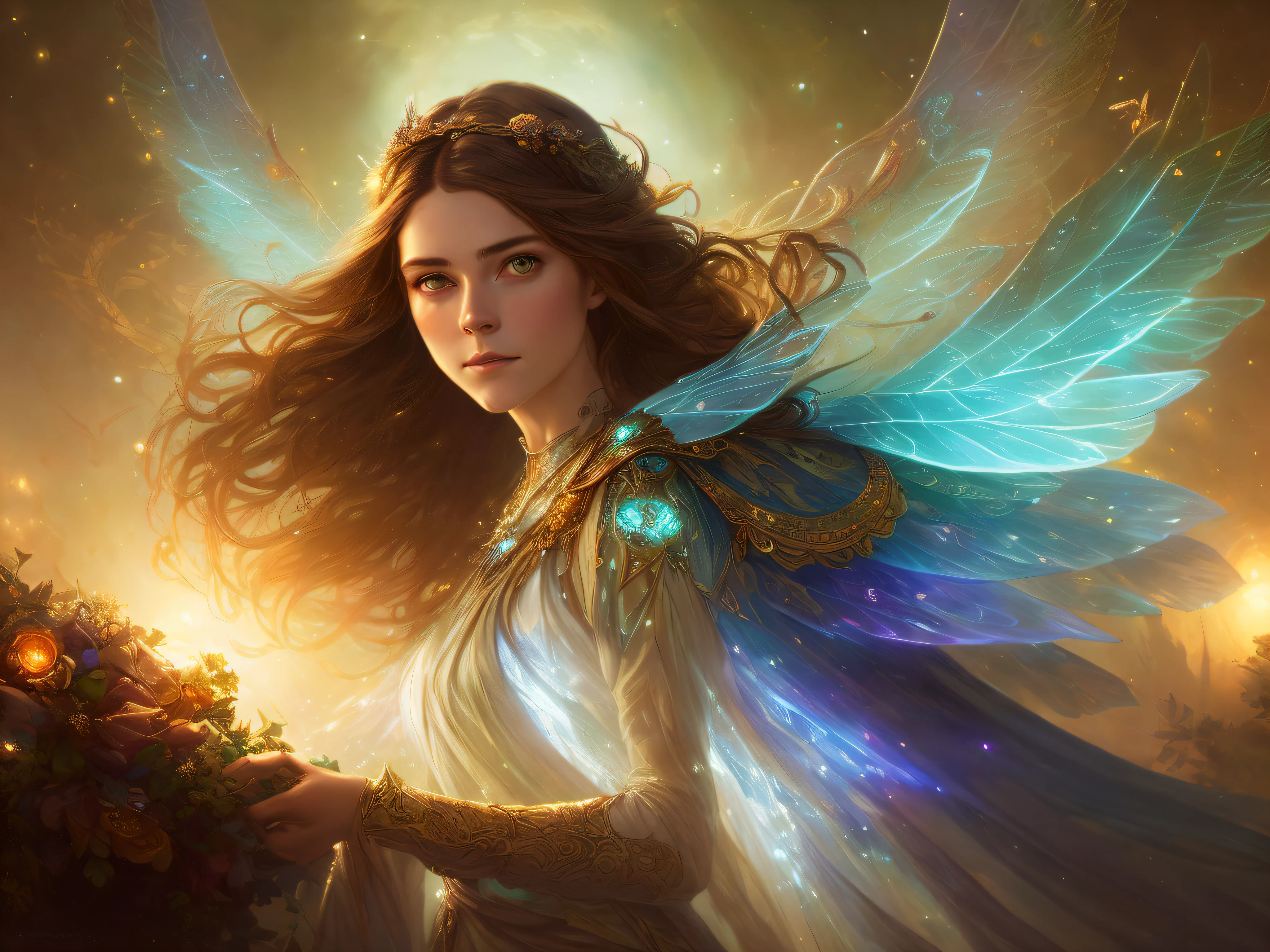 (highly detailed: 1.2), (best quality: 1.2), (8k: 1.2), sharp focus, (subsurface scattering: 1.1), award-winning photography
(Shining Bioluminescent Forest: 1.2), Lovely Fairy Woman, Kiernan Shipka Mackenzie Foy Barbara Palvin, Iridescent Fairy Wings
(Very detailed background:1.2),(magic fantasy:1.0), (Knollingcase:1.1),(DreamlikeArt:1.1), dramatic lighting, by Greg Rutkowski Alphonse Mucha Wlop, size 2160 x 1216
