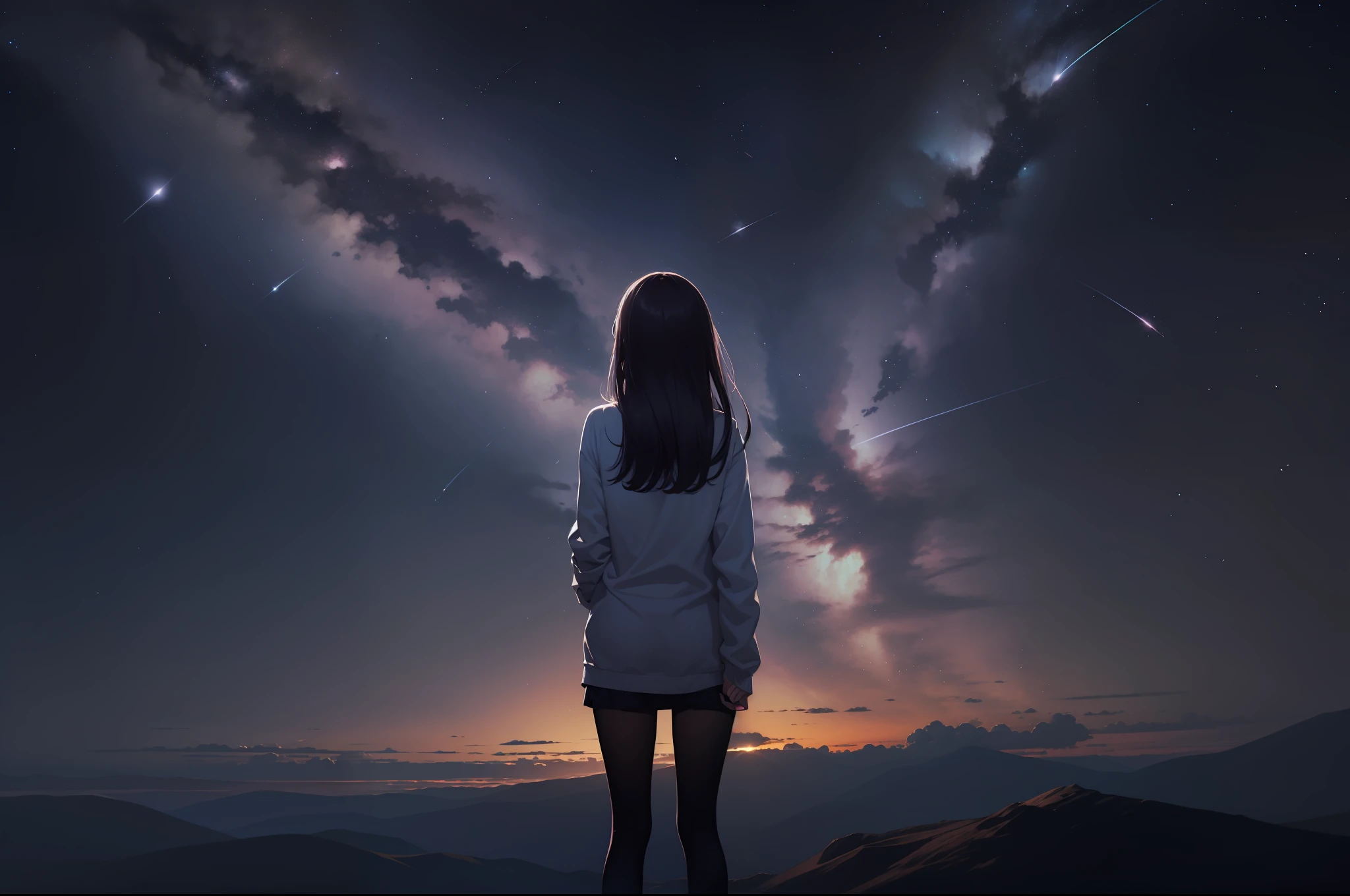 fantastic, milky way, one girl, distant view