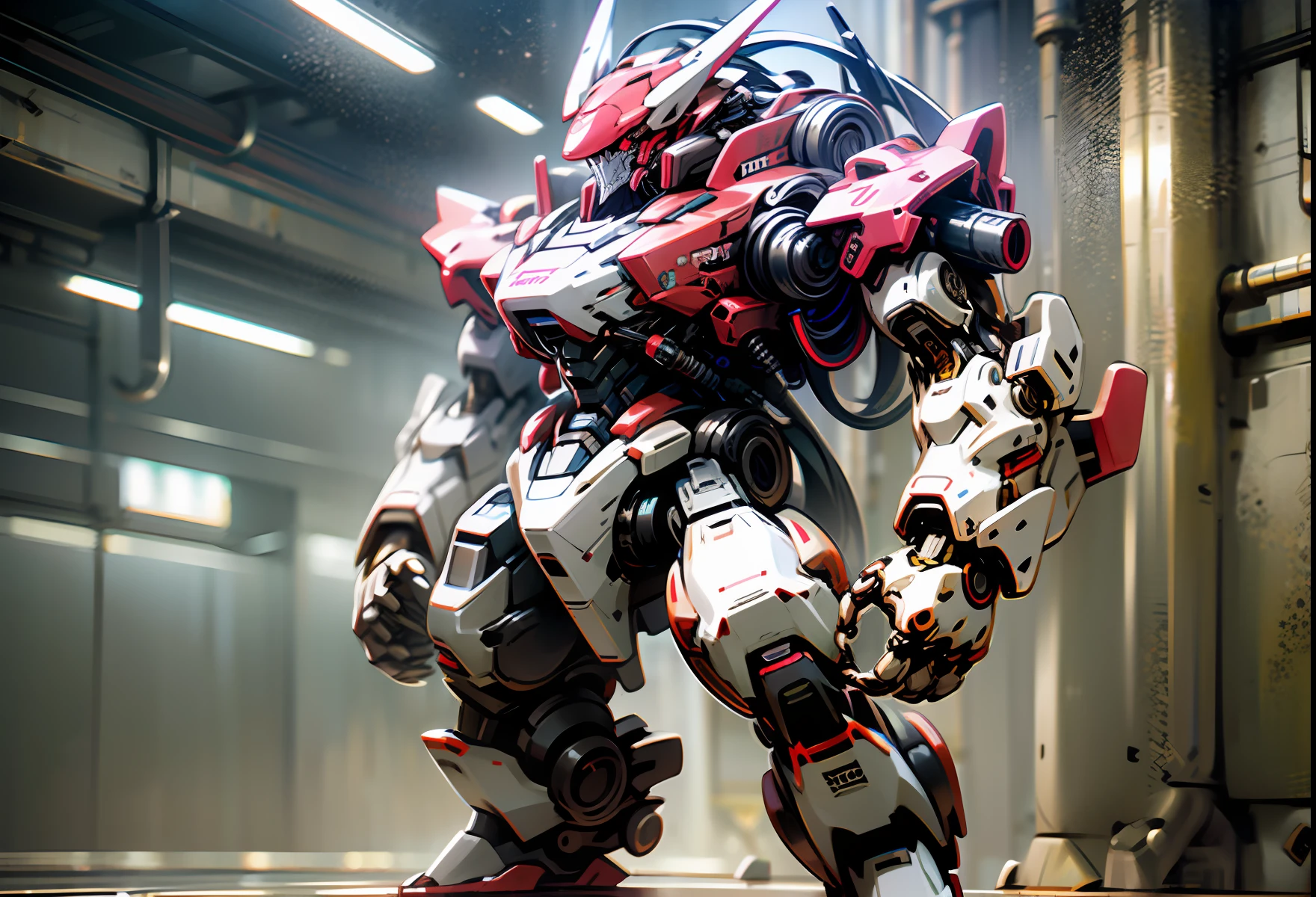 Mechanical pig head, anthropomorphic, mecha, tattoo, full body, ferocity, exquisite details