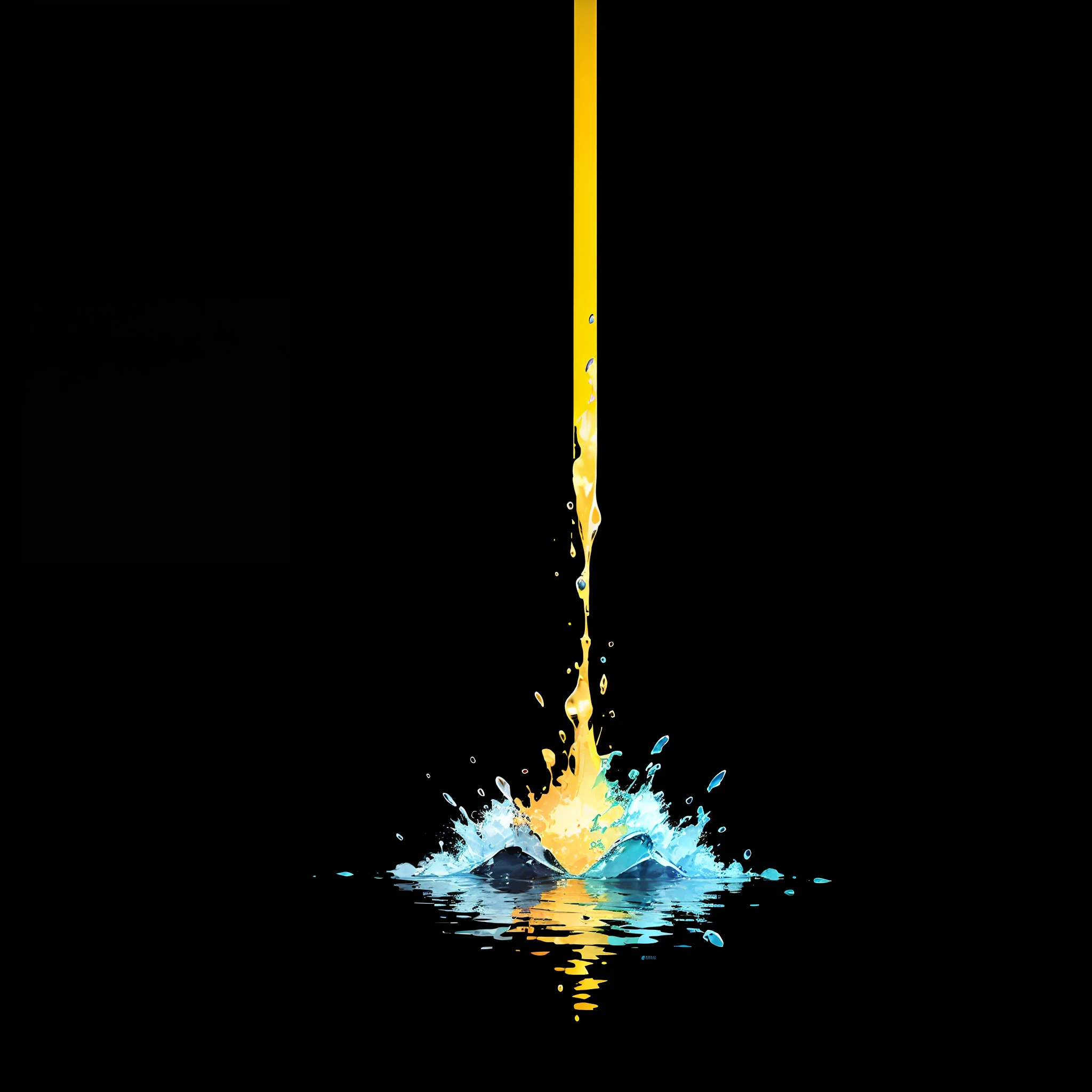 Create a document cover, with predominant yellow and black colors with the transparent background, chemical reaction with yellow water being transformed into clean water