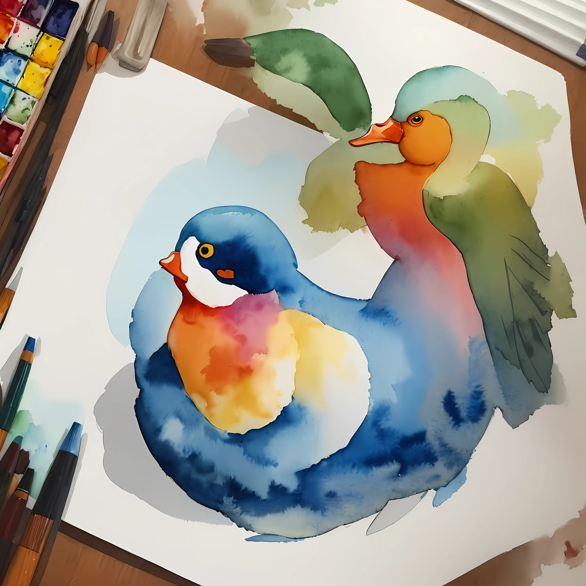 I hate my self illustration watercolor ducks dialoguing drawing minimalist illustration --auto