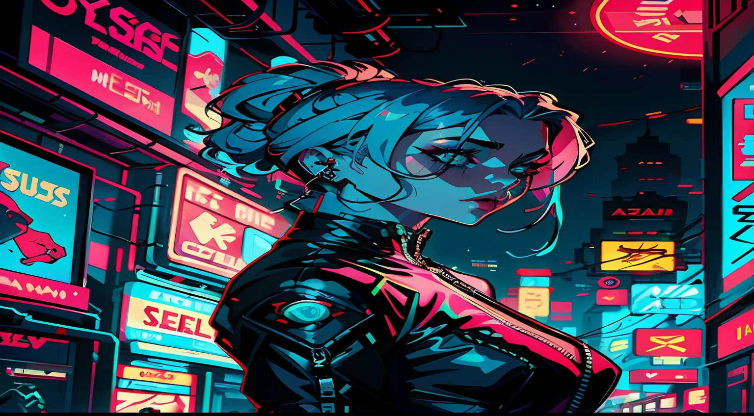 a digital painting of a woman with blue hair, cyberpunk art by Josan Gonzalez, behance contest winner, afrofuturism, synthwave, neon, glowing neon