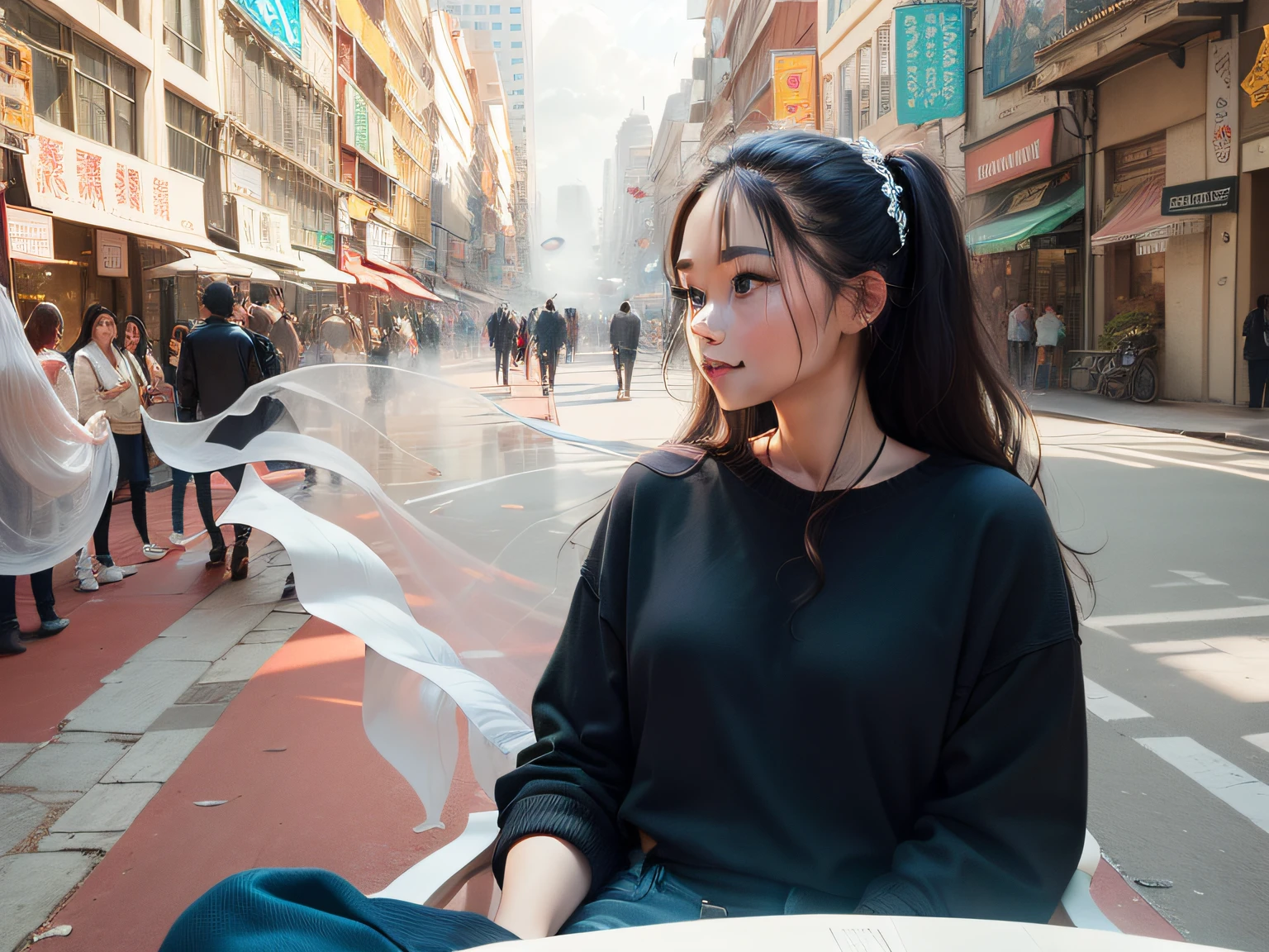 (Realistic, Photo Realistic: 1.3), Extremely Refined and Beautiful, Amazing, Fine Detail, (Best Illustration), (Best Shadow), Intricate, Wind, Fantasy, High Quality, Highly Detailed, Epic, Particle Effects, Clouds, Sharp Focus, Volumetric Fog, 8K Ultra HD, DSLR, High Quality, (Film Grain: 1.4), Fujifilm XT3, Official Art, Unified 8K Wallpaper, Ultra Detailed, Beautiful and Beautiful, Best Quality, (Tangled, Entangled), (Fractal Art: 1.4), 1 Girl, Chinese, gorgeous hanfu skirt, calf, navel, very detailed, dynamic angle, denim lens, (most beautiful chaotic shape), flow, (bright colors), OC, (half: 1.2), china, (tape: 1.3), (dream: 1.5), (smile: 0.5), (chinese god 1.3), complex, hyperdetailed, (skin dents), female, detailed body, (detailed face: 1.1), (perfect eyes), gorgeous, (masterpiece: 1.2), (Best quality: 1.2), Detailed background, Cinematic light, Best shadows, cute detail face, Intricate details, flowing long hair, charming,, Buddha-figure, volumetric light, holiness, backlight, opposite --auto