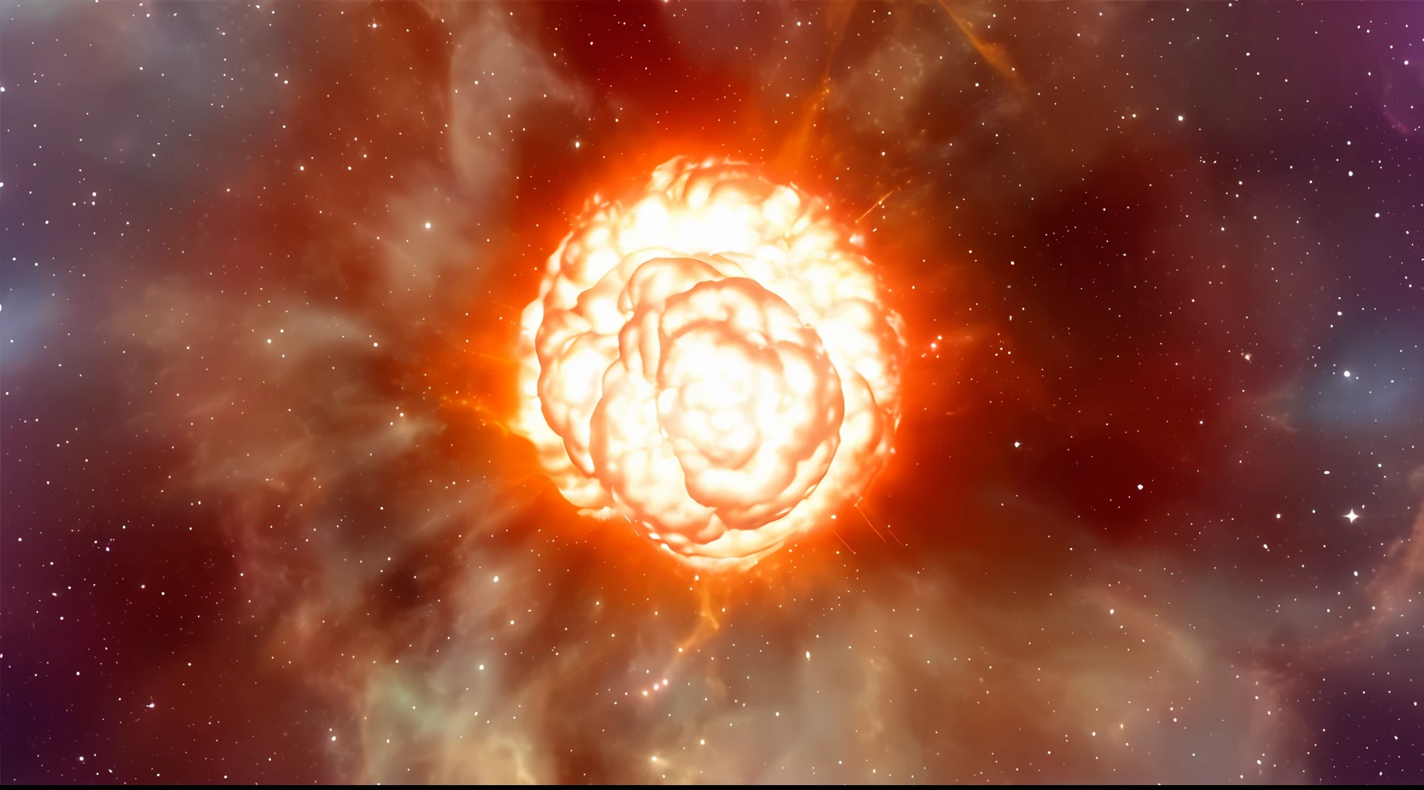 a close up of a star with a bright orange disk in the center, supernova explosion, collapsing stars and supernovae, red planetoid exploding, neutron star, supernova, red giant, suns and supernovas, big explosion, solar flare unreal engine, glorious galactic collision, apocalyptic spherical explosion, looks at the big explosion, supernovas, giant explosion --auto
