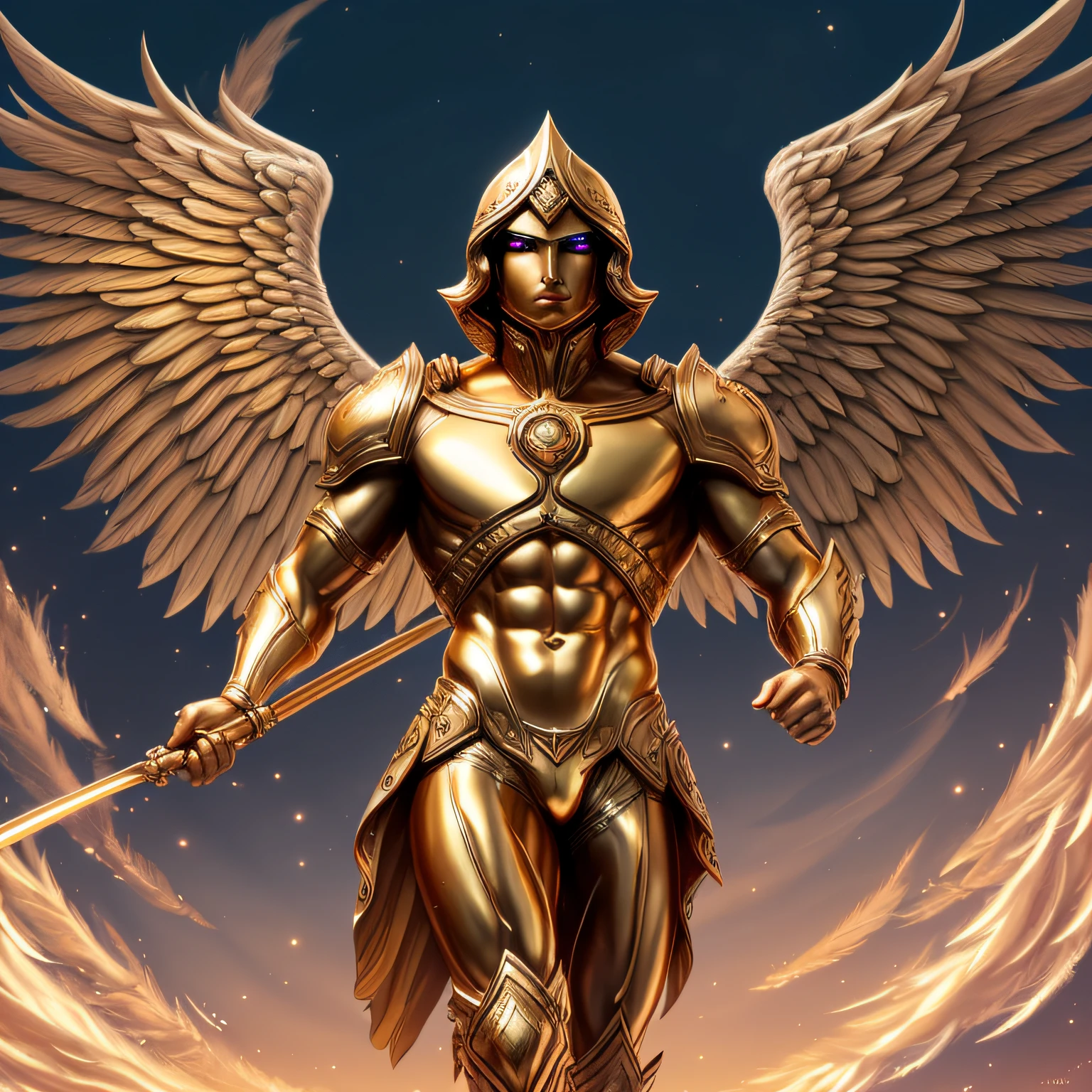 Western male human, intricate, elegant, very detailed, digital painting, artstation, smooth, clear focus, illustration, outrun, vaporware, full-body shot, bodies, back, hands, wings, and wheels (four cherubs), (filled with eyes all over the body). 8k, heavenly angel, gold