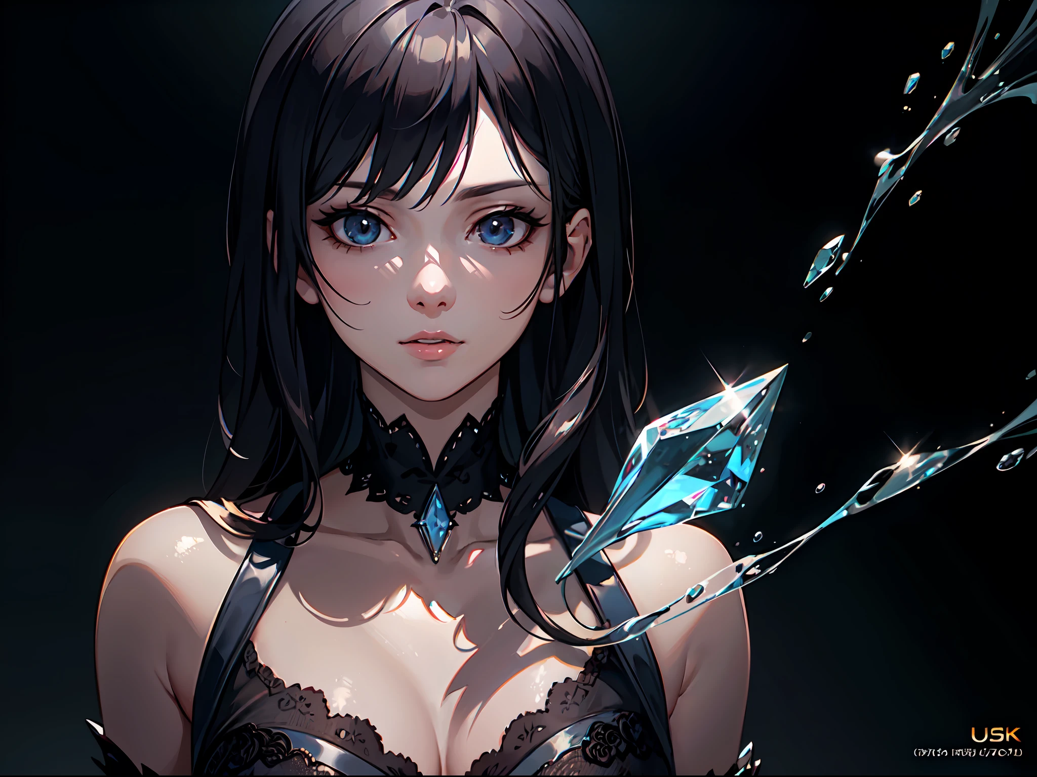 (Masterpiece), (Wallpaper), (Ultra Realistic), (Illustration), (High Resolution), (8K), (Very Detailed), (Best Illustration), Crystal, deep blue glow, elegant, magic, beautiful reflections, glittering atmosphere, HDR, depth of field, sharp focus, cinematic, dynamic lighting, Unreal Engine