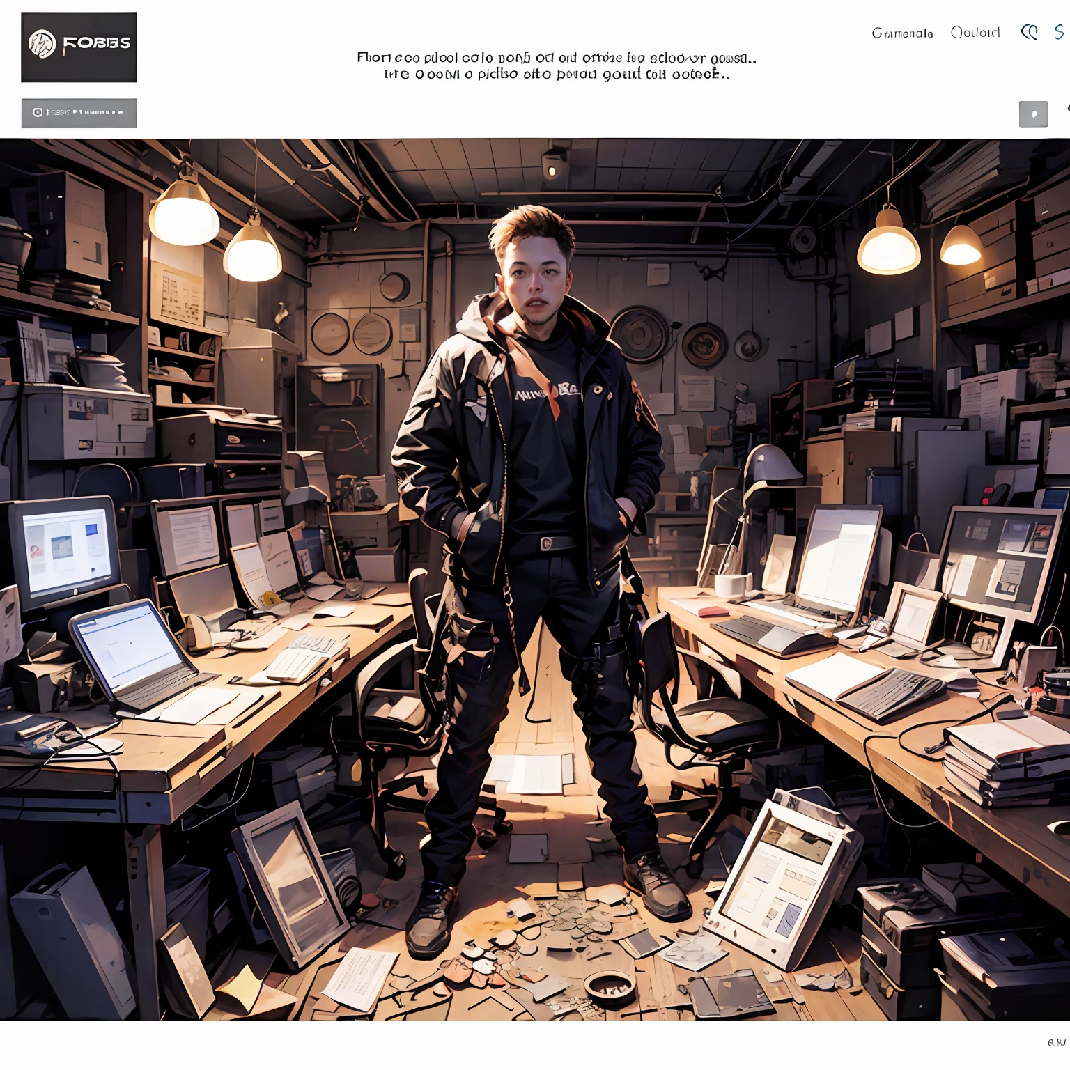 Elon Musk, the richest person in the world with $ 219 billion, featured in Forbes. His confident figure amid vibrant financial charts and indicators, surrounded by gears and piles of golden coins. Success and innovation highlighted. --auto