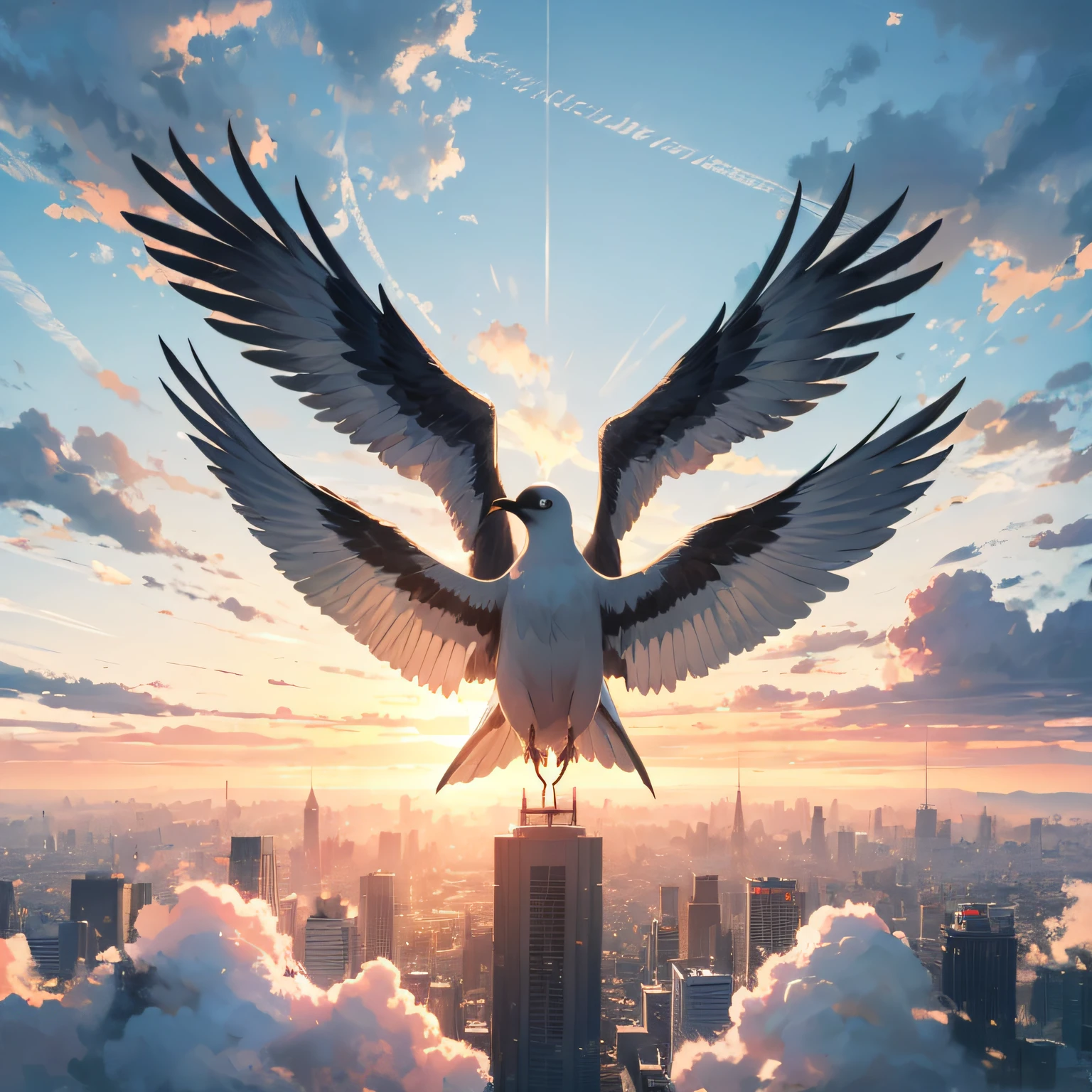 White bird flying, artwork, seen from above, view of birds' backs, wings spread, maximum quality