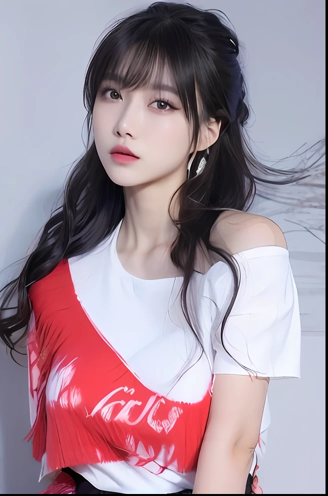 araffe woman with long black hair wearing a red and white top, yun ling, ruan jia beautiful!, hwang se - on, xintong chen, 奈良美智, jaeyeon nam, full body xianxia, inspired by Ma Yuanyu, li zixin, wenfei ye, xision wu