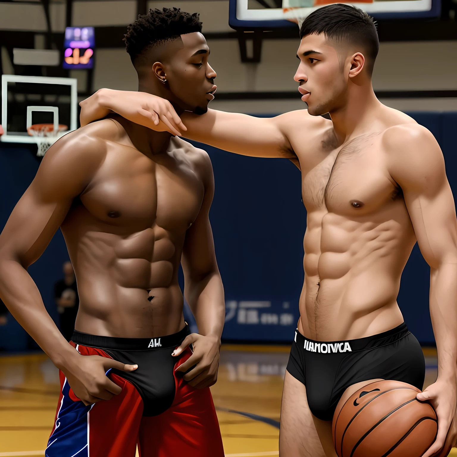 Basketball player boy abs panties male gay kissing black skin sweaty