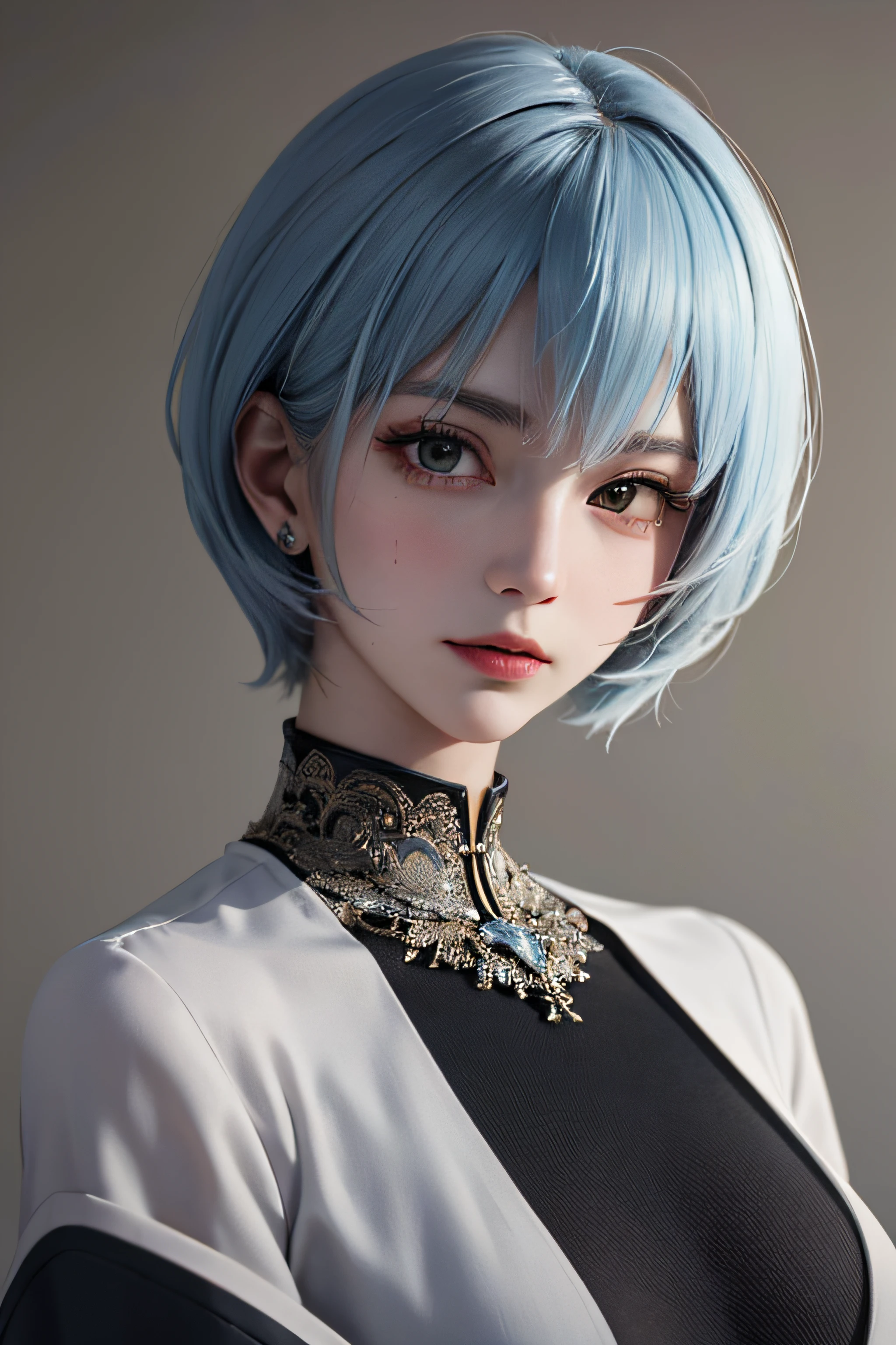 Masterpiece, best quality, 8k, detailed skin texture, detailed cloth texture, beautiful detail face, intricate detail, super detailed, portrait of Rei Ayanami, posing, no background