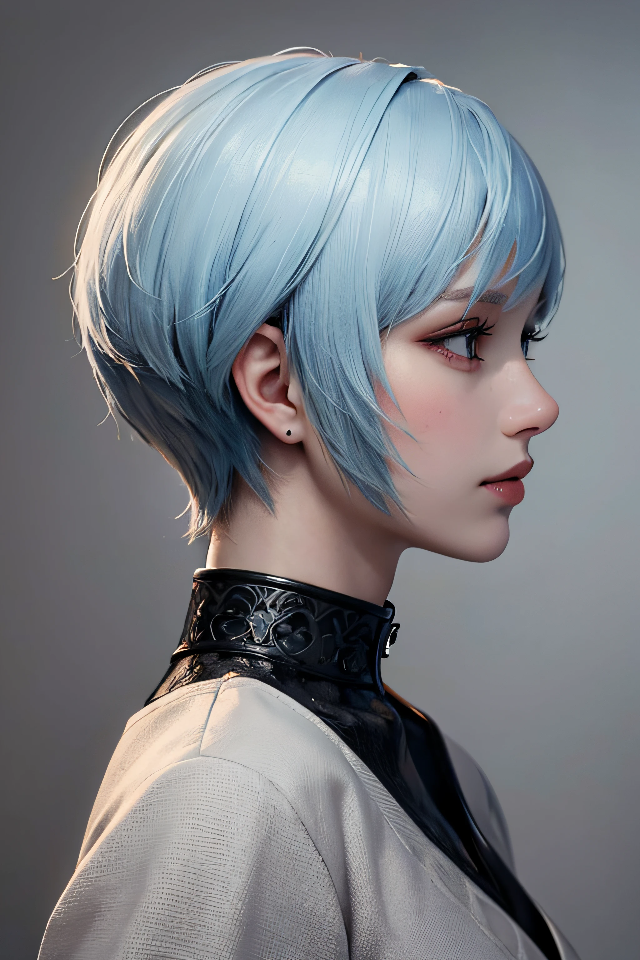 Masterpiece, Best Quality, 8K, Detailed Skin Texture, Detailed Cloth Texture, Beautiful Detail Face, Intricate Detail, Ultra Detailed, Portrait of Rei Ayanami, Profile, No Background