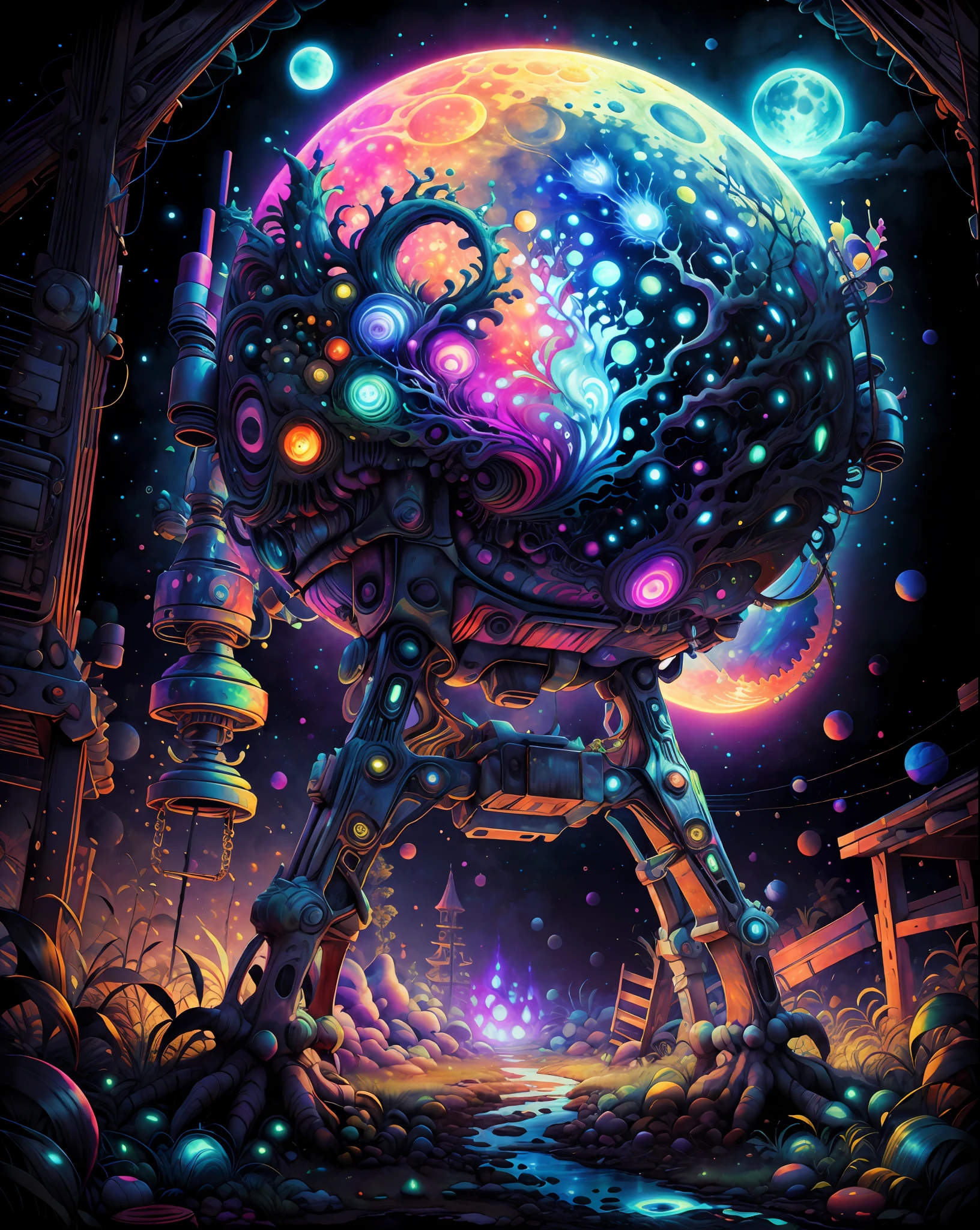 masterpiece, beautiful psychedelic moon, black light painting PsyAI