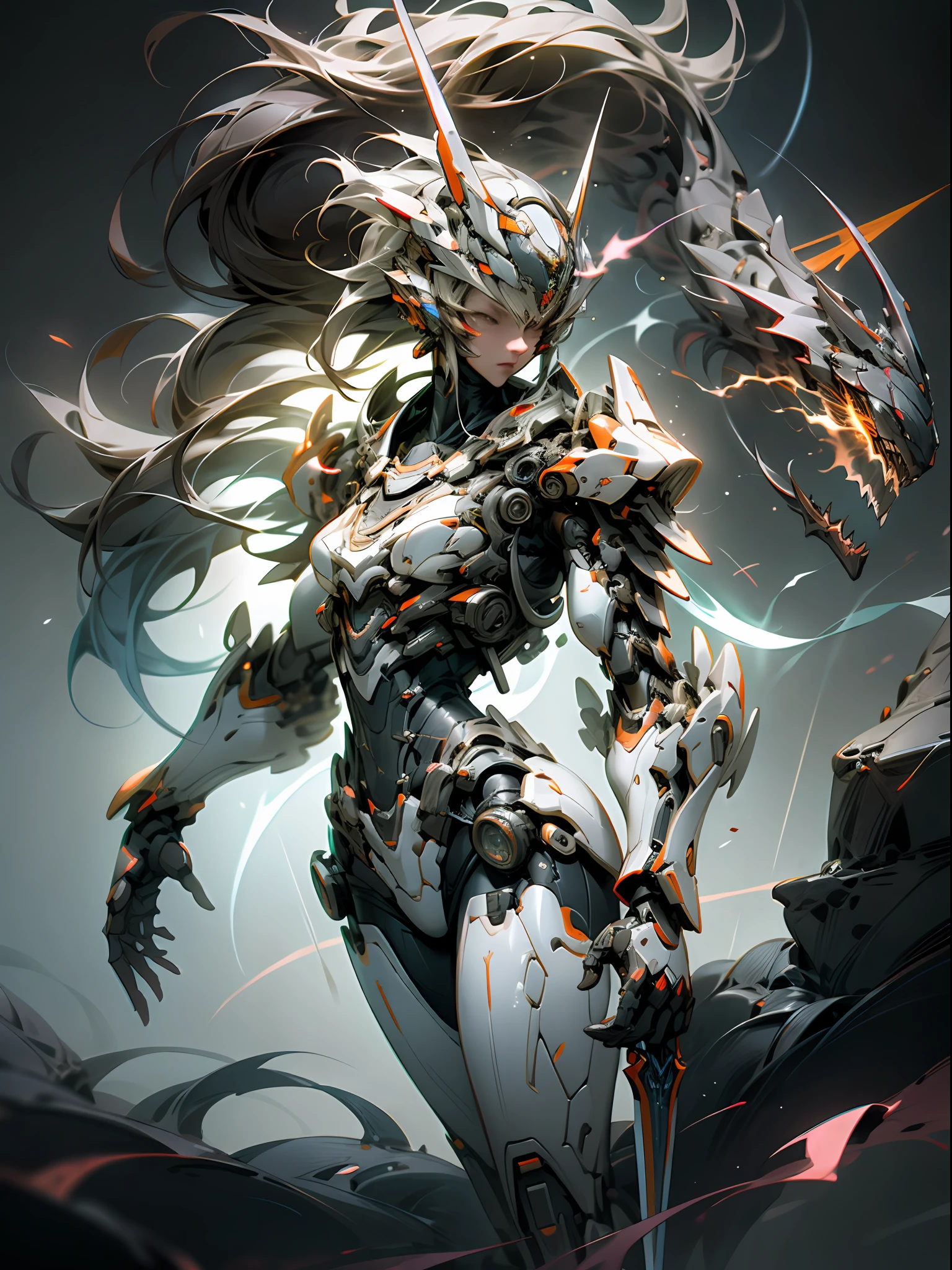 Masterpiece, Best quality, High quality, (Futurism: 1.1), Red Ghost Hunter, Lightning Surround, Lightning Flash, Swords Scattered Aside, (Cyberpunk Costume), Cinematic Lighting, (Exquisite Future), Beautiful and Beautiful, Ultra Detailed, Great Composition, Floating, Depth of Field, (Very Detailed CG, Unity 8k wallpaper), (Beautiful Detail Background), Beautiful Hair Detail, Dramatic Lighting, GOGETTA, Mecha, Best Quality, Ultra High Resolution, Photorealistic Realistic
