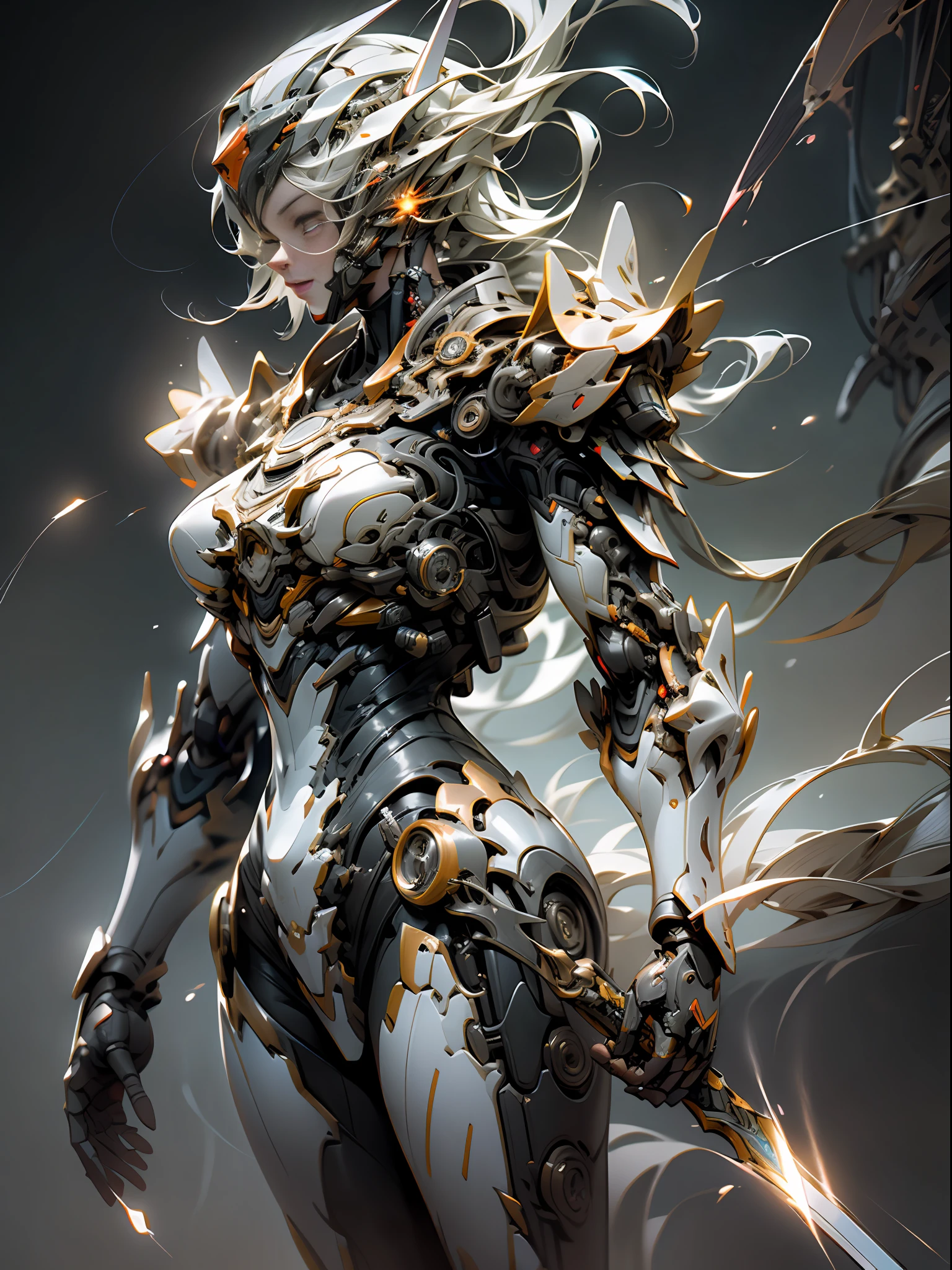 Masterpiece, Best quality, High quality, (Futurism: 1.1), Red Ghost Hunter, Lightning Surround, Lightning Flash, Swords Scattered Aside, (Cyberpunk Costume), Cinematic Lighting, (Exquisite Future), Beautiful and Beautiful, Ultra Detailed, Great Composition, Floating, Depth of Field, (Very Detailed CG, Unity 8k wallpaper), (Beautiful Detail Background), Beautiful Hair Detail, Dramatic Lighting, GOGETTA, Mecha, Best Quality, Ultra High Resolution, Photorealistic Realistic