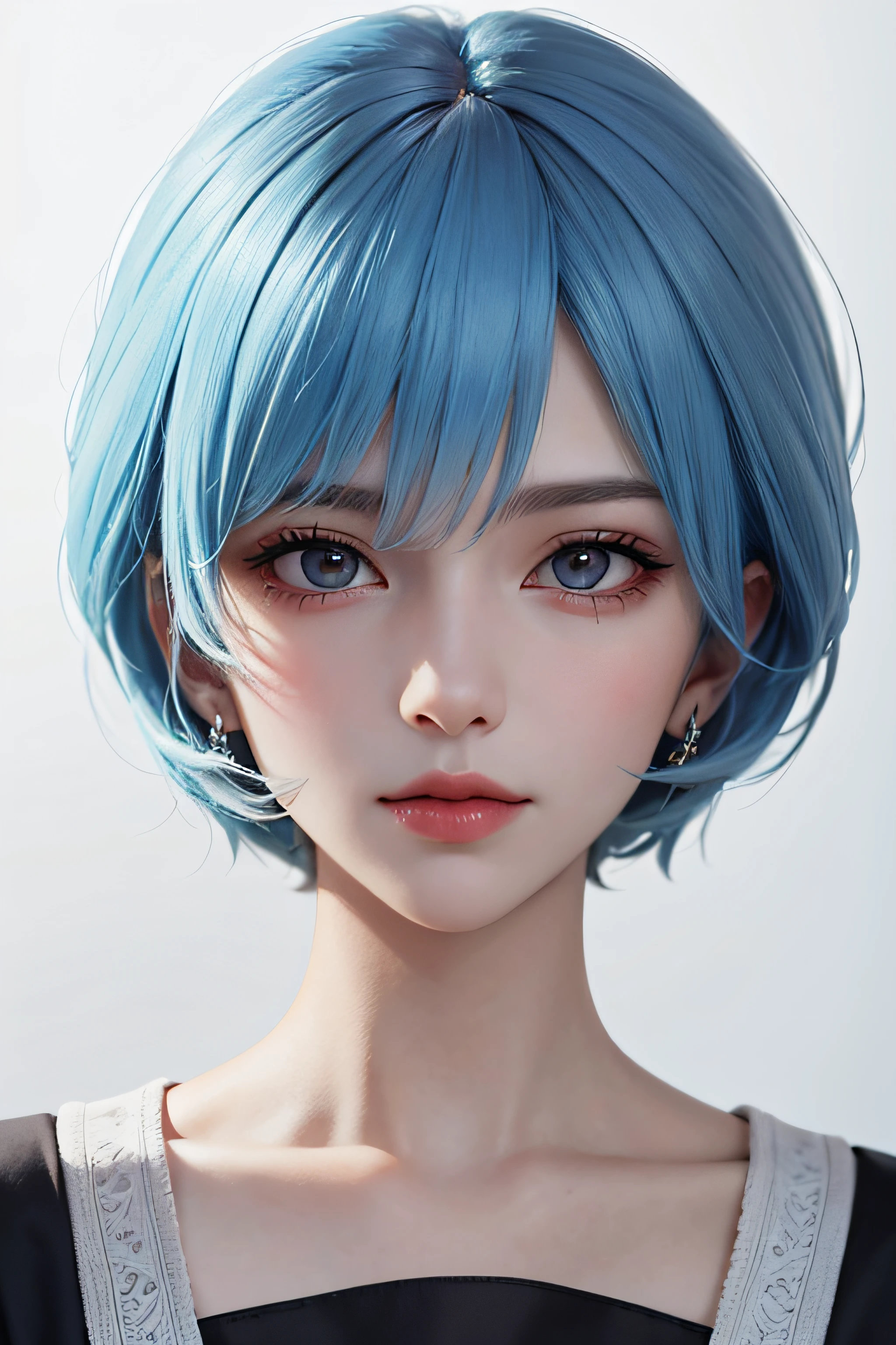 Masterpiece, Best Quality, 8K, Detailed Skin Texture, Detailed Cloth Texture, Beautiful Detail Face, Intricate Detail, Ultra Detailed, Portrait of Rei Ayanami, Blue Hair, Red Eyes, Looking Afar, No Background