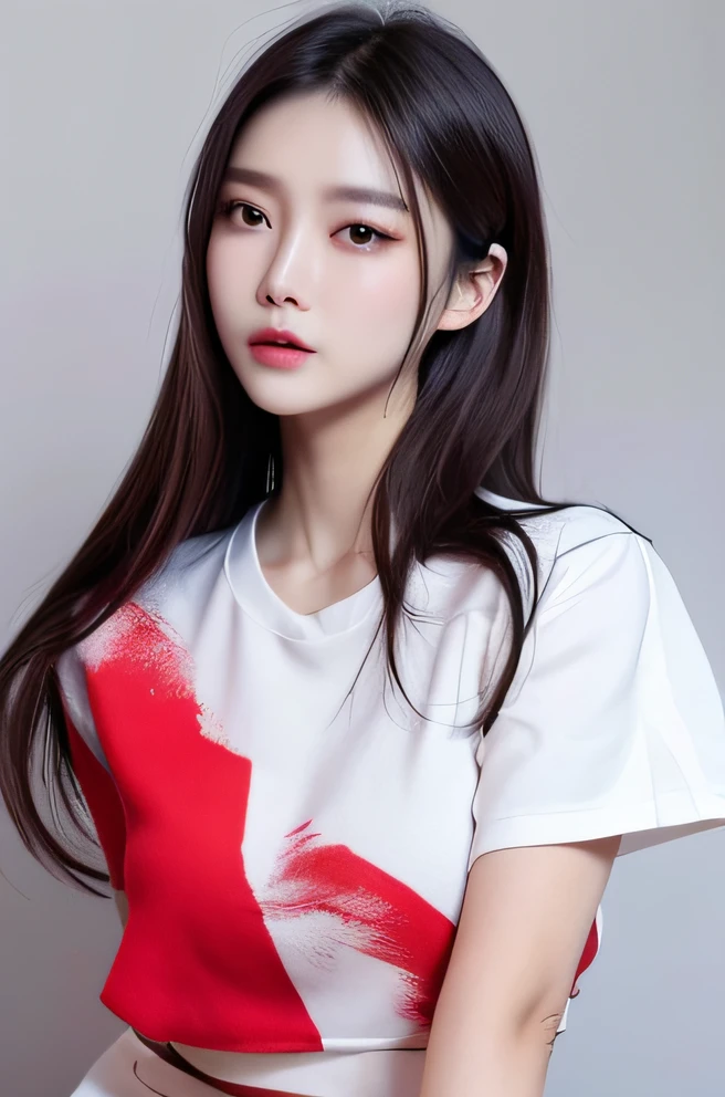 araffe woman with long black hair wearing a red and white top, yun ling, ruan jia beautiful!, hwang se - on, xintong chen, 奈良美智, jaeyeon nam, full body xianxia, inspired by Ma Yuanyu, li zixin, wenfei ye, xision wu