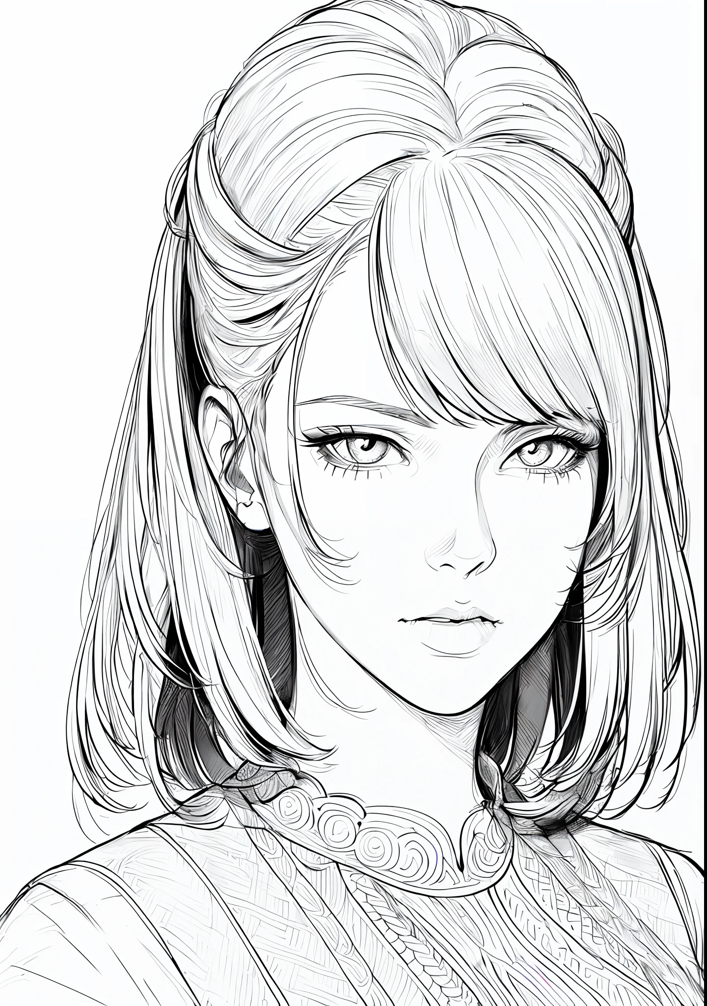 1girl (adult woman:1.2) Princess,(muito_cabelo_longo, cabelo_branco:1.3) (portrait:1.3) yakuza, ganster (coloring book, masterpiece, realistic:1.3), (extremely intricate:1.2), (sketch, doodles, monochrome, lineart:1.2) (by WLOP:1.3)