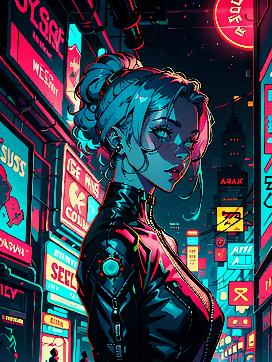 a digital painting of a woman with blue hair, cyberpunk art by Josan Gonzalez, behance contest winner, afrofuturism, synthwave, neon, glowing neon