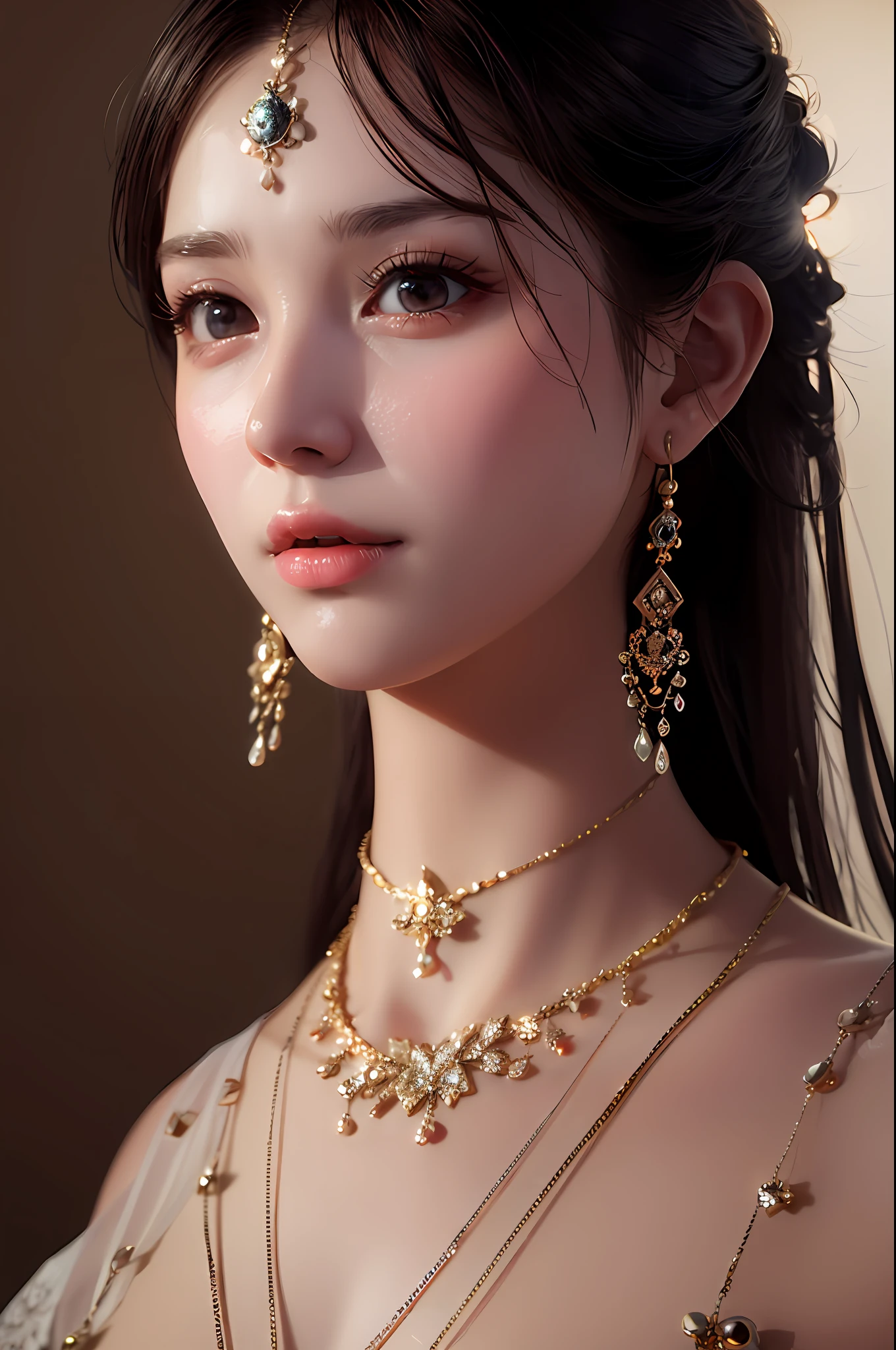Best Quality, Masterpiece, High Resolution, 1girl, Porcelain Dress, Hair Accessories, Necklace, Jewelry, Beautiful Face, Physically, Tyndall Effect, Realistic, Dark Studio, Rim Lighting, Duotone Lighting, (High Detail Skin : 1.2), 8k uhd, DSLR, soft light, high quality, volume light, sneak shot, photo, high resolution, 4k, 8k, bokeh, .Jinstyle, architecture