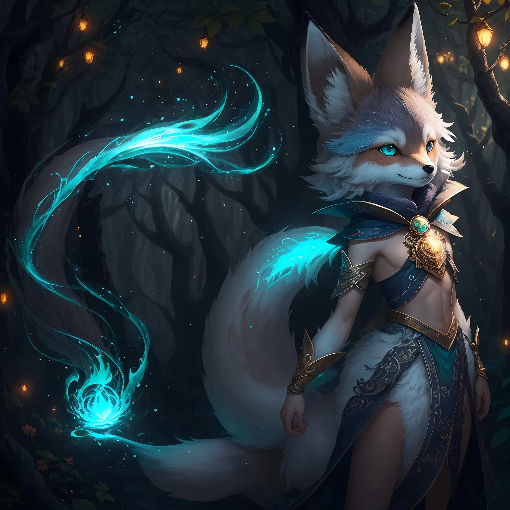 "Design an animation character named 'Zephyr,' a mischievous but friendly woodland creature with magical abilities. Zephyr has the body of a fox, complete with a fluffy tail and pointy ears. However, their fur is a vibrant shade of teal, with streaks of silver and gold that shimmer in the sunlight. Zephyr's eyes are large and expressive, glowing with a warm, enchanting light. They wear a small, leaf-shaped pendant around their neck, which is said to enhance their magical powers. Zephyr is known for their ability to manipulate the wind, creating gusts and gentle breezes whenever they please. The character exudes a sense of curiosity, playfulness, and a hint of mischief. Bring this lively and magical character to life using an AI image generator!" --auto
