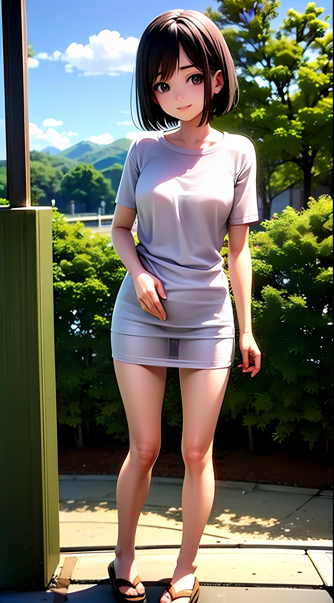 Japanese student 20 years old short hair with transparent white blouse