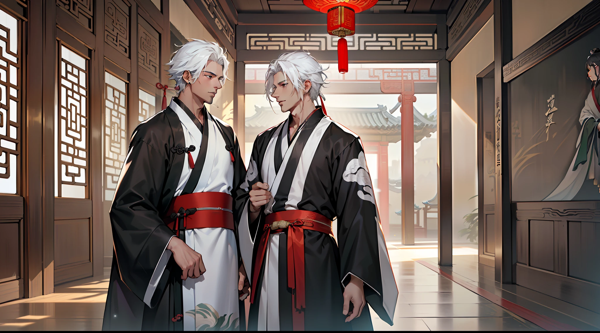 21, (many people) (many mi(((Black Hanfu))),((((white hair))),(((Middle age))),(((Middle age))).(((Black coat))),((Black Hanfu youth)),((Blackn clothes)) , (((white hair))),handsomele-aged eyes in green clothes are happy, (((Black Hanfu))),((((white hair))),(((Middle age))),(((Middle age))).(((Black coat))),((Black Hanfu youth)),((Blackn clothes)) , (((white hair))),handsome enters the hall nervously) (background: sacred, resplendent palace hall in ancient China).