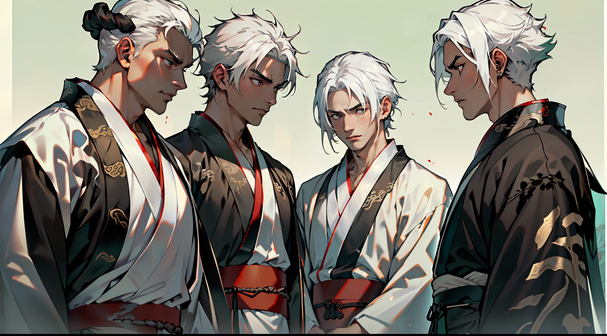 23, (many people) (many mi(((Black Hanfu))),((((white hair))),(((Middle age))),(((Middle age))).(((Black coat))),((Black Hanfu youth)),((Blackn clothes)) , (((white hair))),handsomele-aged expressions in green clothes) (background: in the sacred, resplendent palaces of ancient China).