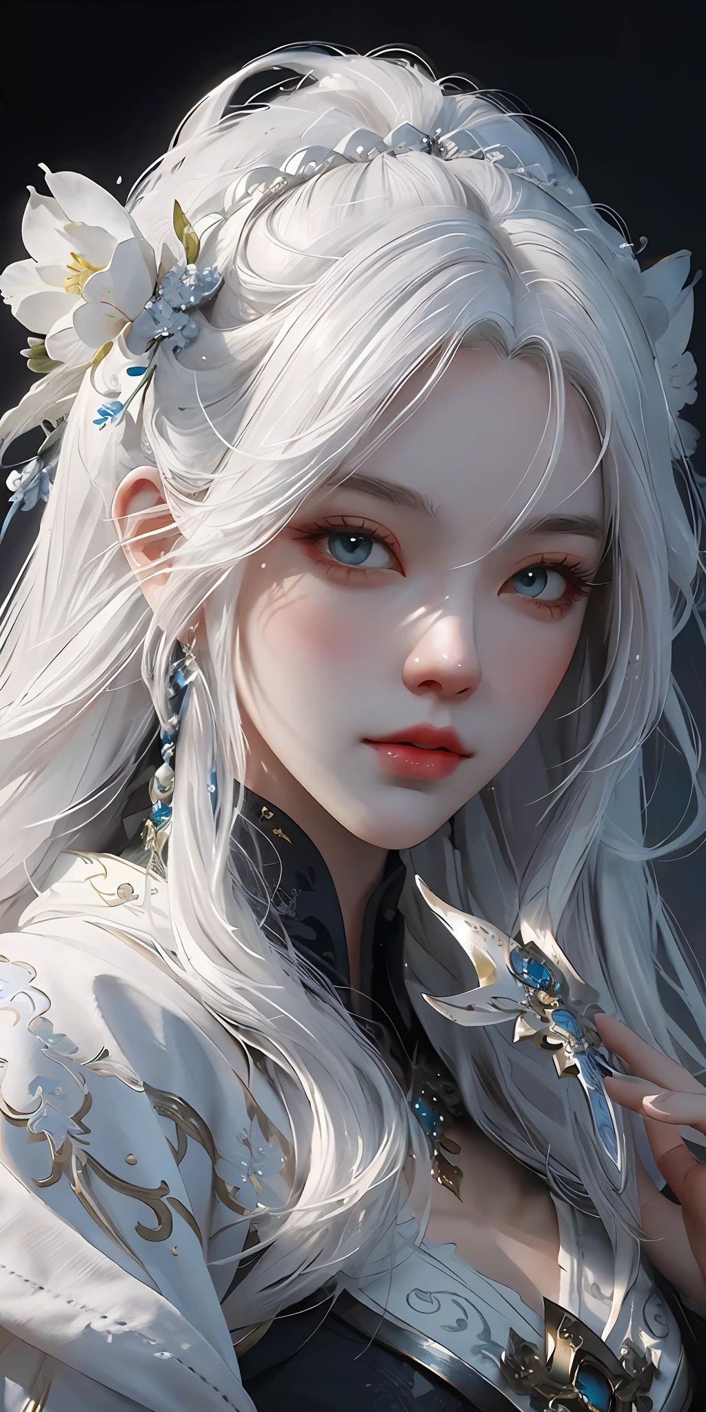 a close up of a woman with white hair and a white mask, beautiful character painting, guweiz, artwork in the style of guweiz, white haired deity, by Yang J, epic exquisite character art, stunning character art, by Fan Qi, by Wuzhun Shifan, guweiz on pixiv artstation