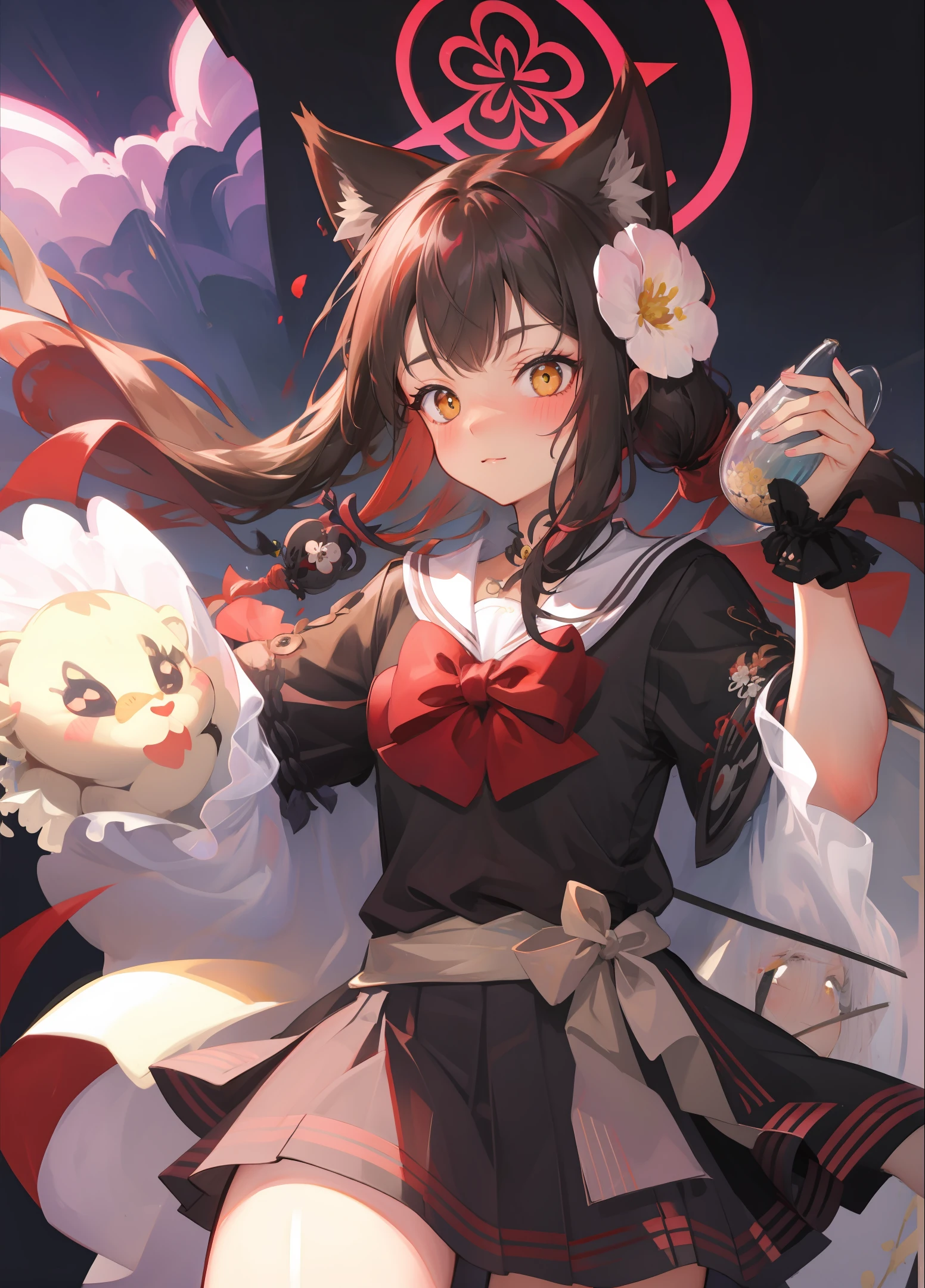 Cute kitten tanuki flower cat