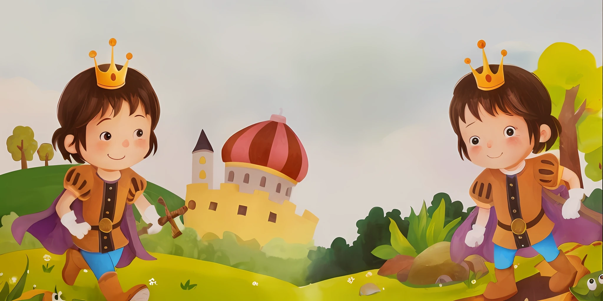 there are two children dressed in costumes walking in a field, story book illustration, storybook illustation, storybook illustration, children book illustration, kids book illustration, a storybook illustration, childrenbook illustration, childrens book illustration, children's book illustration, children’s book illustration, illustration for children, cute storybook illustration, fairytale illustration, story book design
