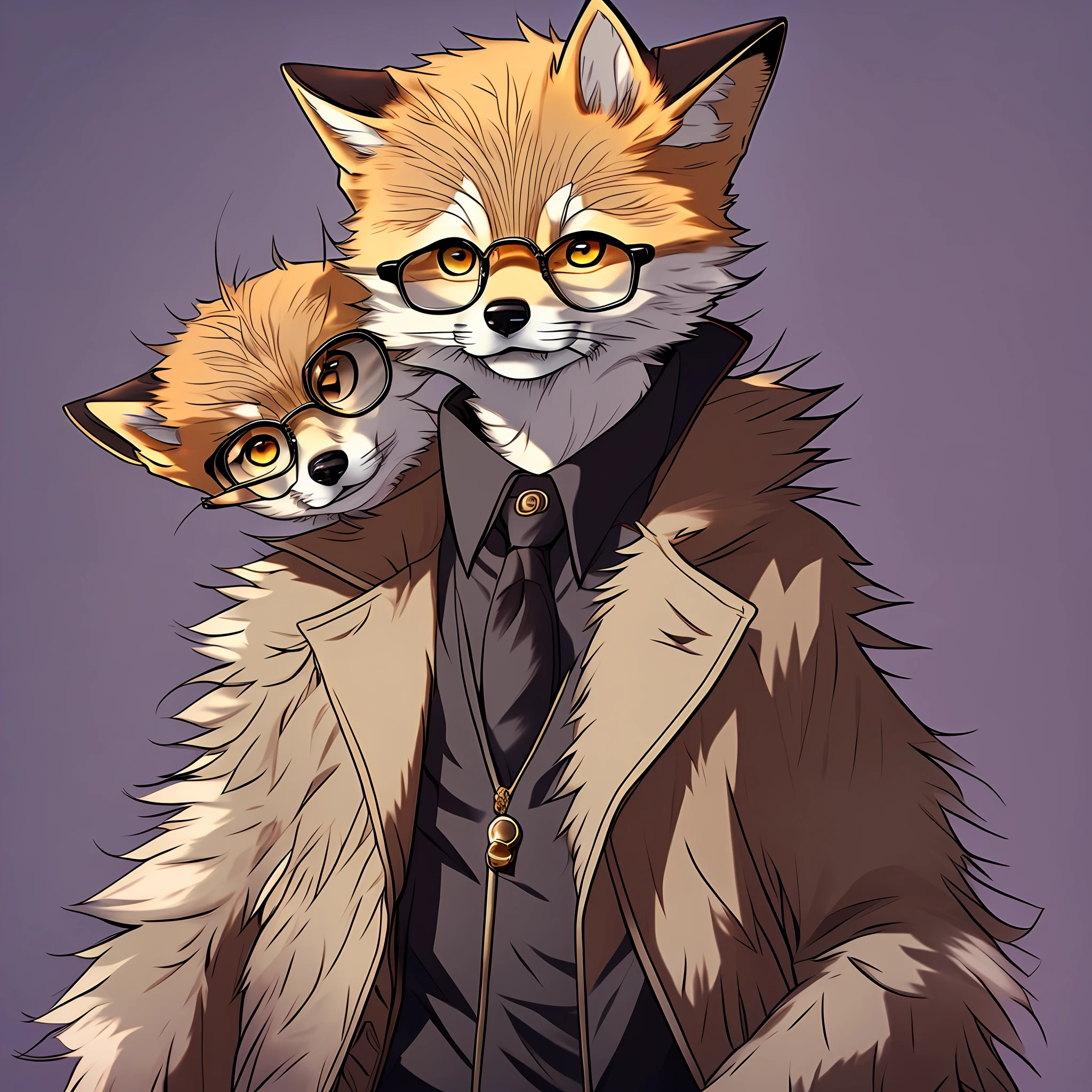 Single, furry male, furry, fox, arctic fox, canine, gray-black fur, golden eyes, glasses, smoking, detective