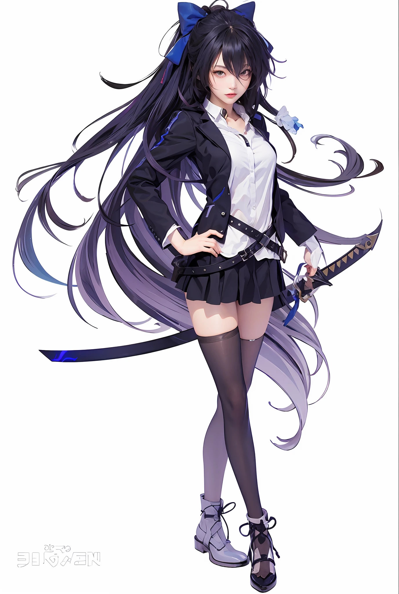 ((Realistic: 1.2, photo style, delicate face, best quality, super detailed)) Anime girl with long black hair and sword in hand, official character art, by Kanamoto Village, anime full body illustration, Azure Alley style, characters from Azure Alley, anime moe art style, from ark night, from Girl Frontline, Kusart Krenz key art feminization, female action anime girl, anime girl long hair, zero zen art