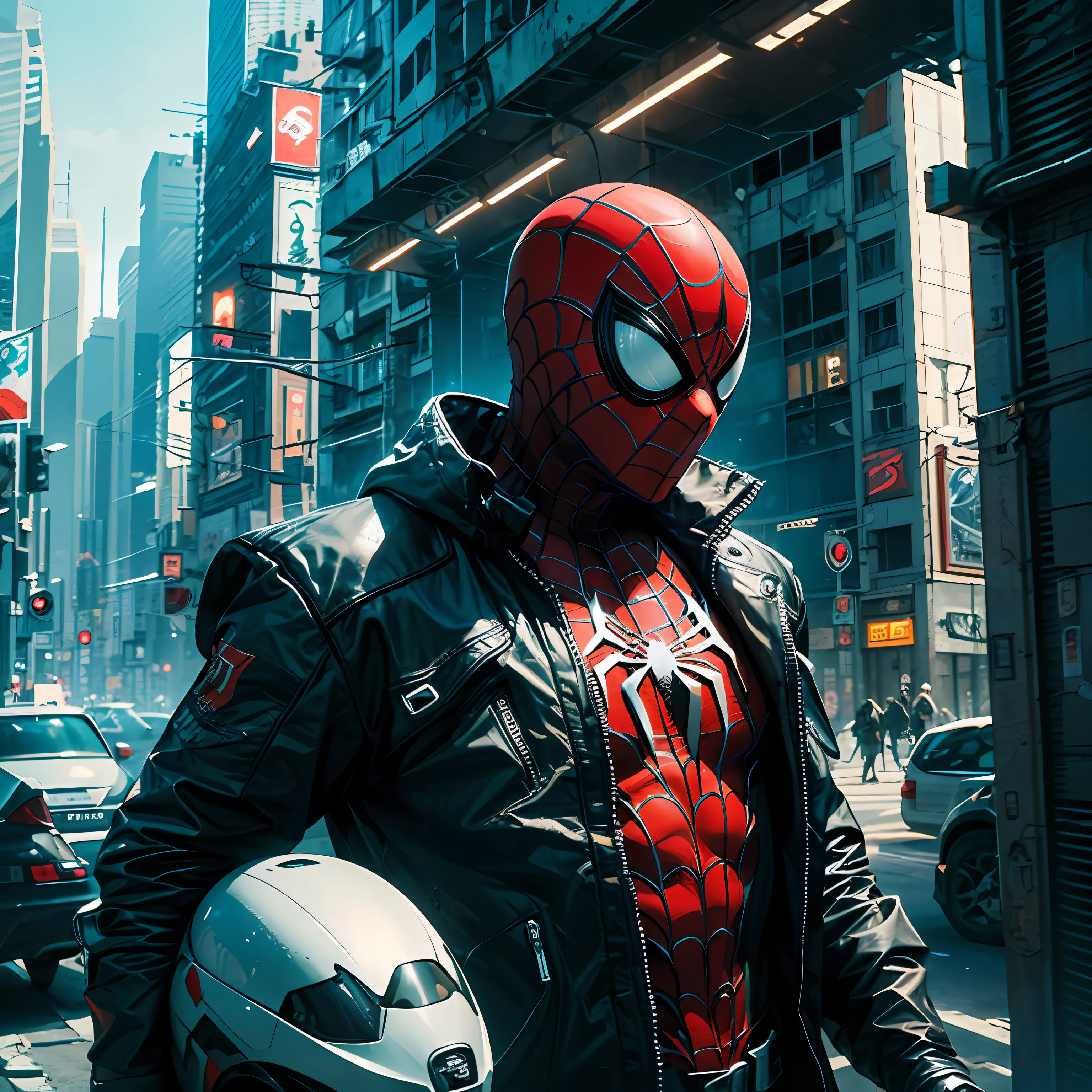 ((Best quality, 8k, Masterpiece: 1.3)), spider man cyberpunk --auto